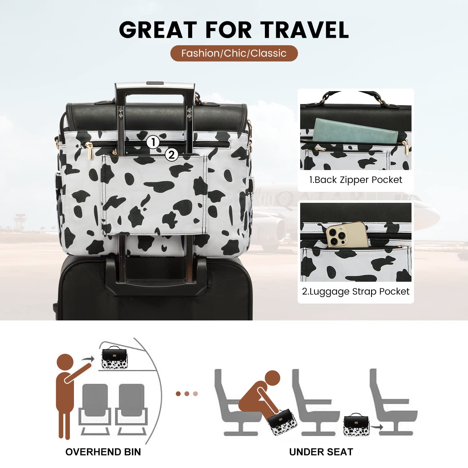 Foto 6 pulgar | Bolsa Para Portátil Lovevook Para Mujer De 15.6 Pulgadas Con Estampado De Vaca Negra - Venta Internacional.