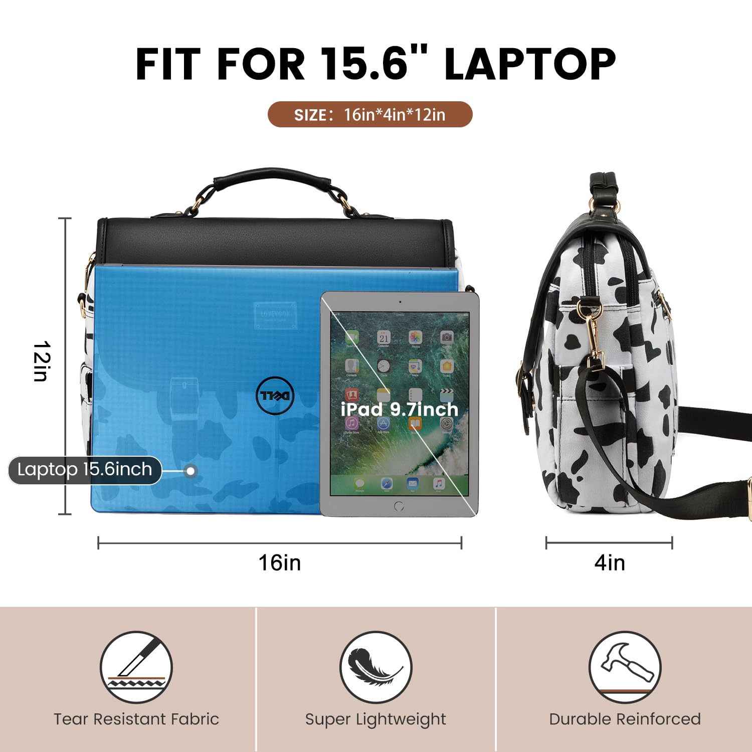 Foto 6 | Bolsa Para Portátil Lovevook Para Mujer De 15.6 Pulgadas Con Estampado De Vaca Negra - Venta Internacional.
