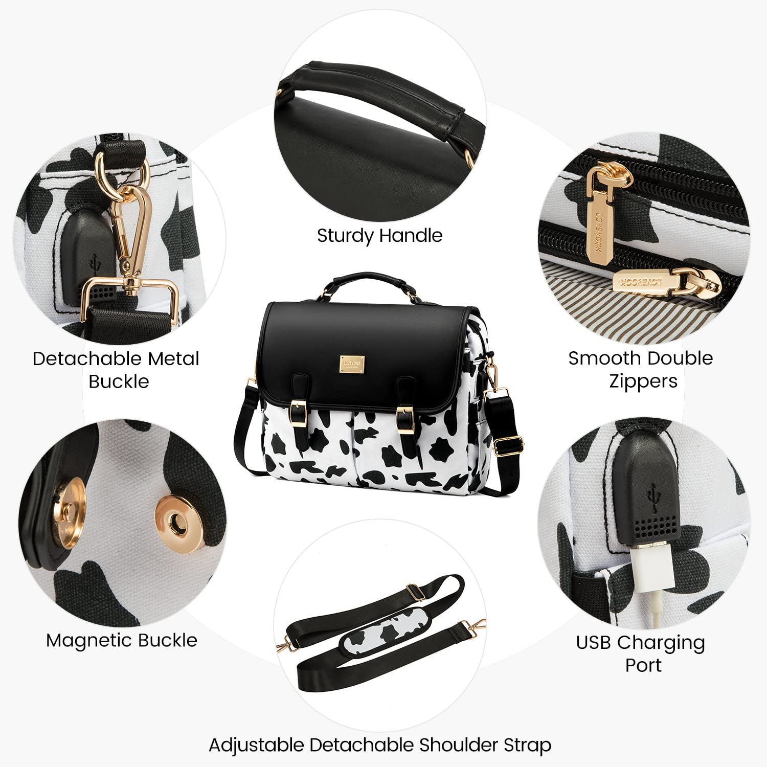 Foto 8 pulgar | Bolsa Para Portátil Lovevook Para Mujer De 15.6 Pulgadas Con Estampado De Vaca Negra - Venta Internacional.
