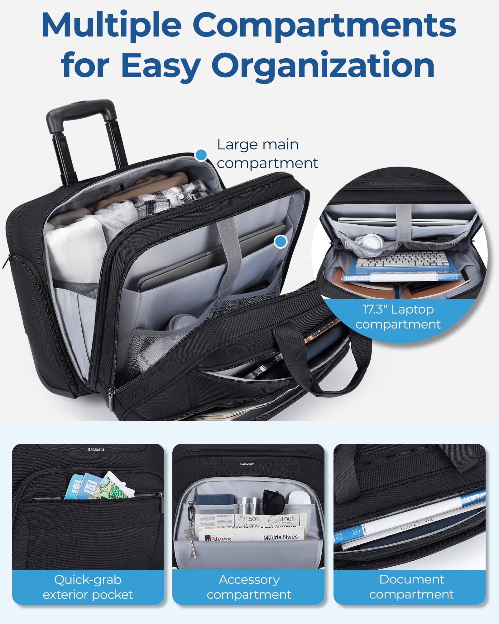 Foto 2 | Maletín Con Ruedas Bagsmart Para Portátil Con Ruedas De 17.3 Pulgadas  Color Negro - Venta Internacional.