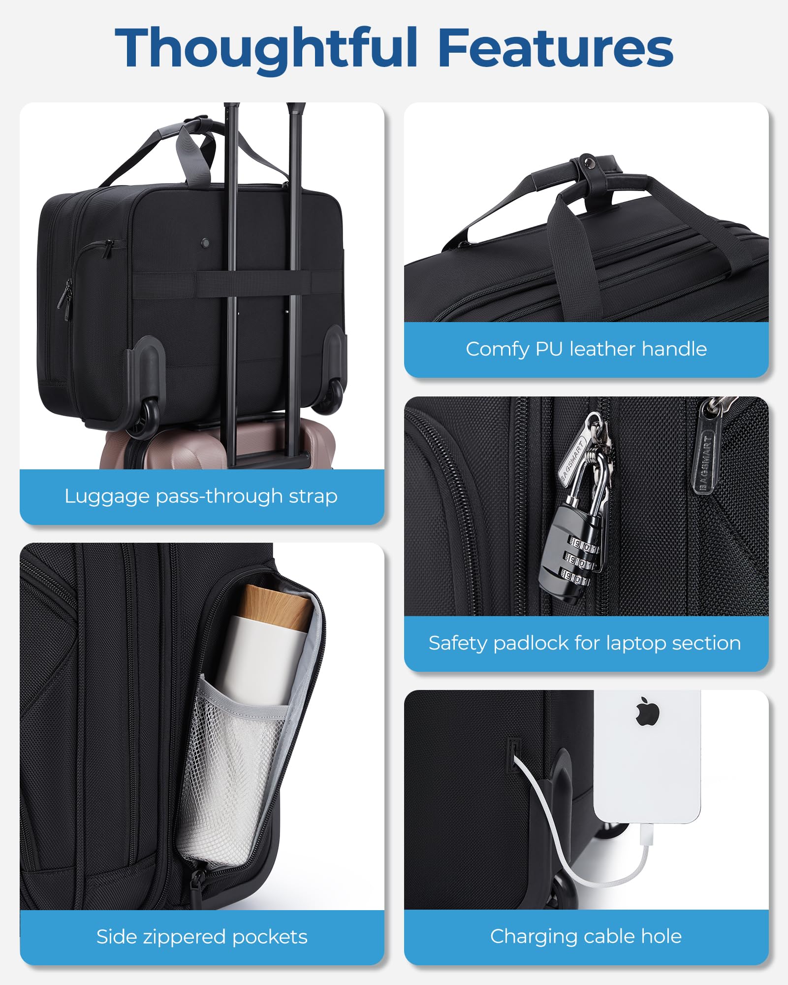 Foto 5 | Maletín Con Ruedas Bagsmart Para Portátil Con Ruedas De 17.3 Pulgadas  Color Negro - Venta Internacional.