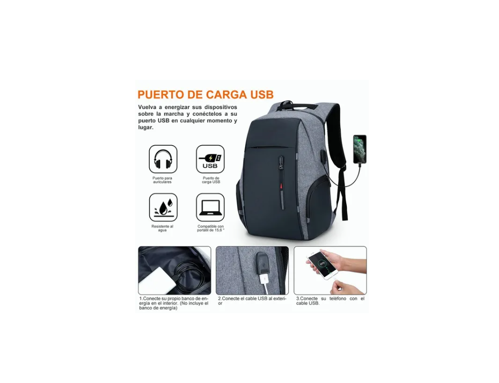 Foto 4 pulgar | Mochila Antirrobo Hombre para Laptops 15.6 Malubero Gris