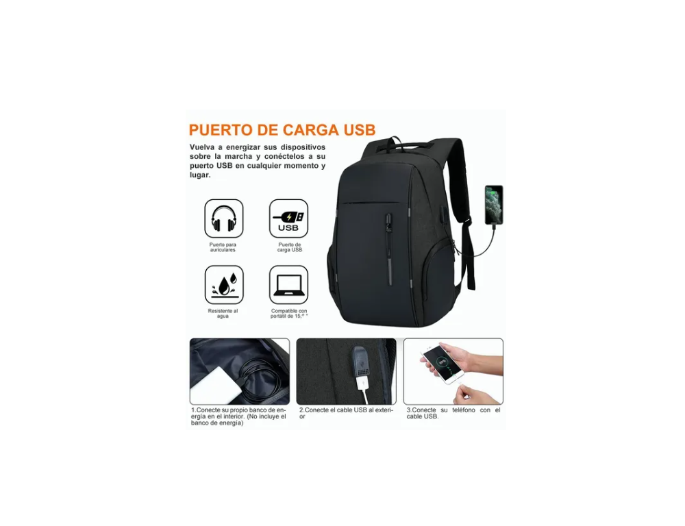 Foto 4 pulgar | Mochila Antirrobo Hombre para Laptops 15.6 Malubero Negro