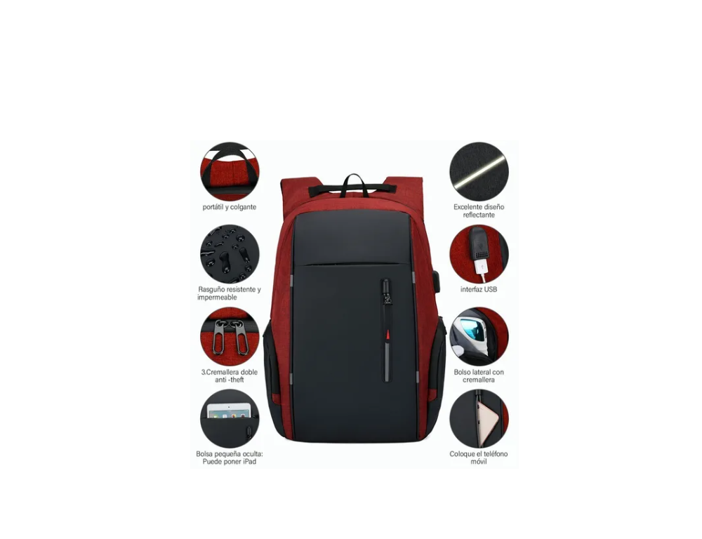 Foto 3 pulgar | Mochila Antirrobo Hombre para Laptops 15.6 Malubero Rojo