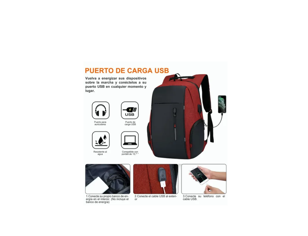 Foto 4 pulgar | Mochila Antirrobo Hombre para Laptops 15.6 Malubero Rojo