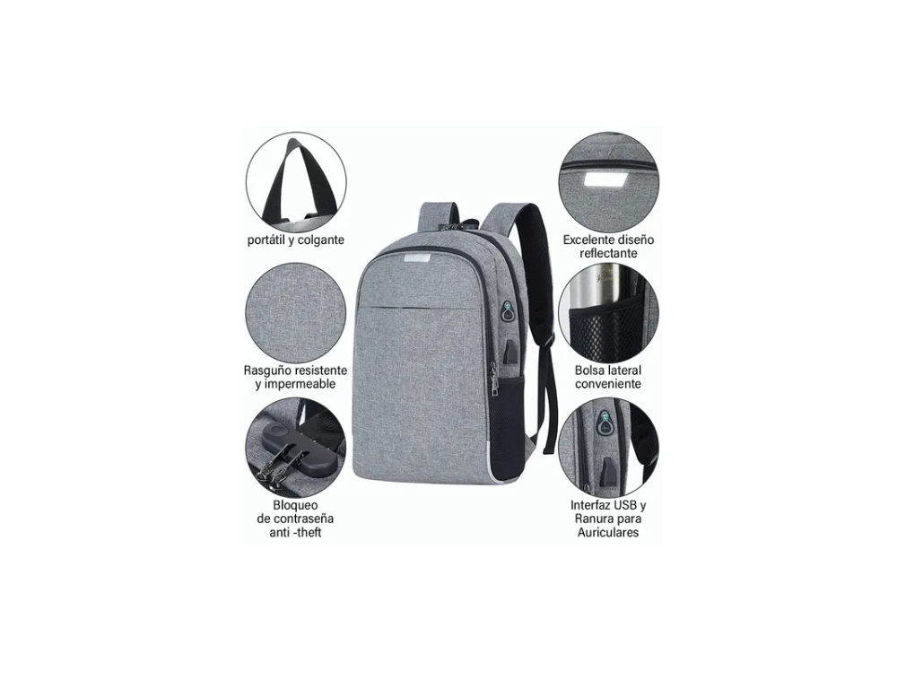 Foto 3 pulgar | Mochila Contraseña para Hombre y Mujer Malubero Gris