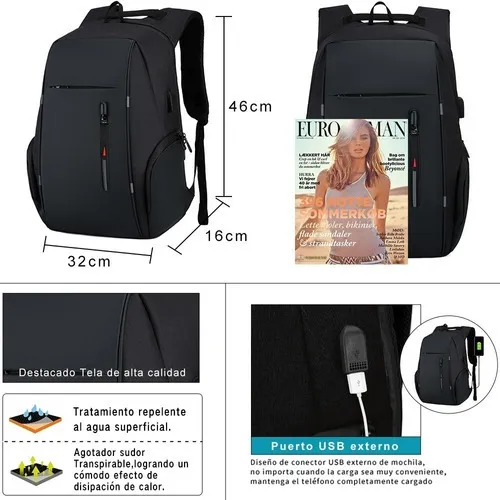 Foto 3 | Mochila Malubero con Puerto de Carga Usb color Negro