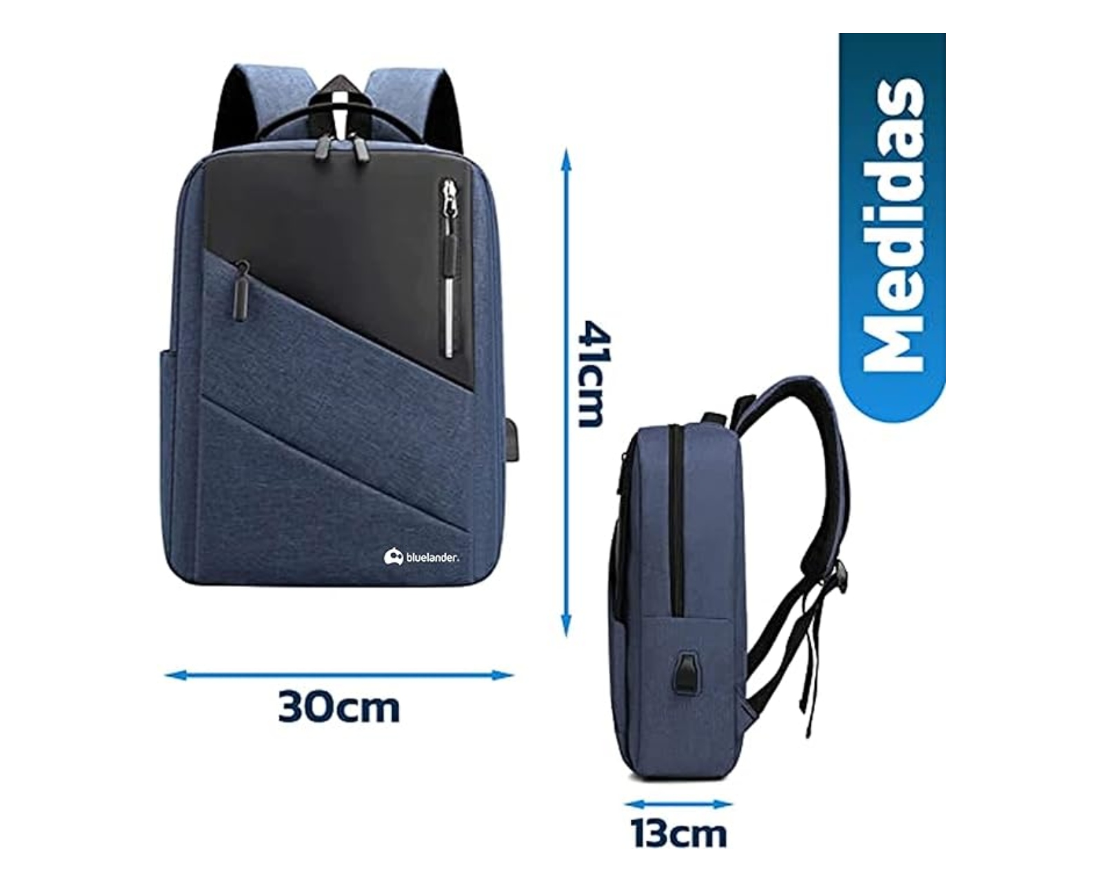 Foto 4 pulgar | Mochila Para Laptop Antirrobo Bluelander Hs88 Con Puerto USB Para Power Bank Color Azul