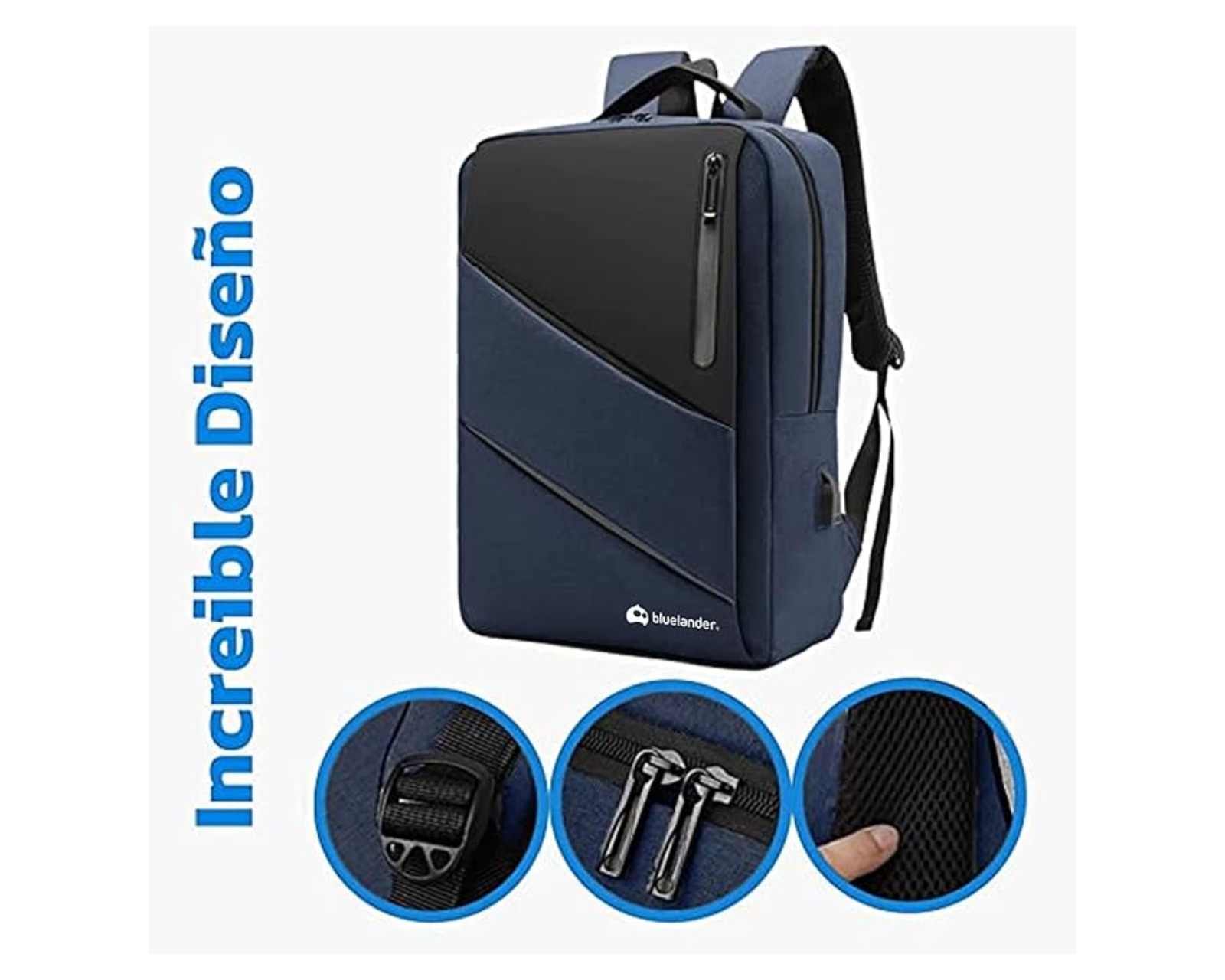 Foto 6 pulgar | Mochila Para Laptop Antirrobo Bluelander Hs88 Con Puerto USB Para Power Bank Color Azul