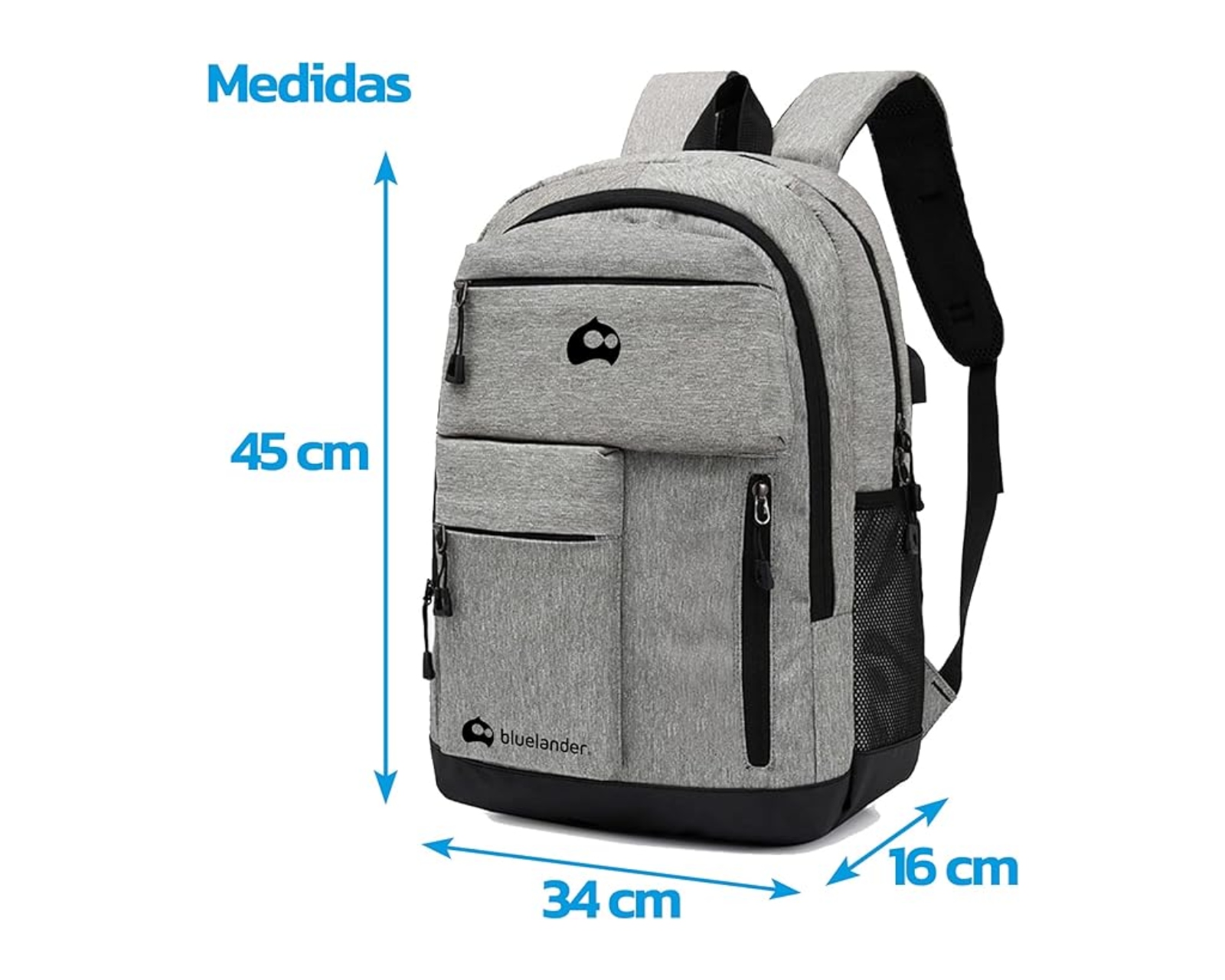 Foto 5 pulgar | Mochila Para Laptop Bluelander 2079 Color Gris Hasta 16 Pulgadas