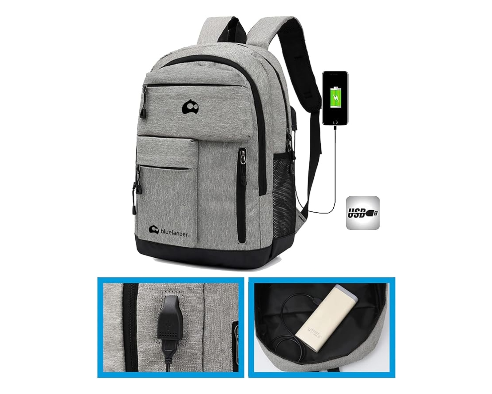 Foto 5 | Mochila Para Laptop Bluelander 2079 Color Gris Hasta 16 Pulgadas