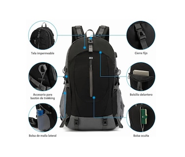 Foto 2 | Mochila Impermeable 50l para Senderismo Montañismo Eo Safe Imports Esi-651 Negro