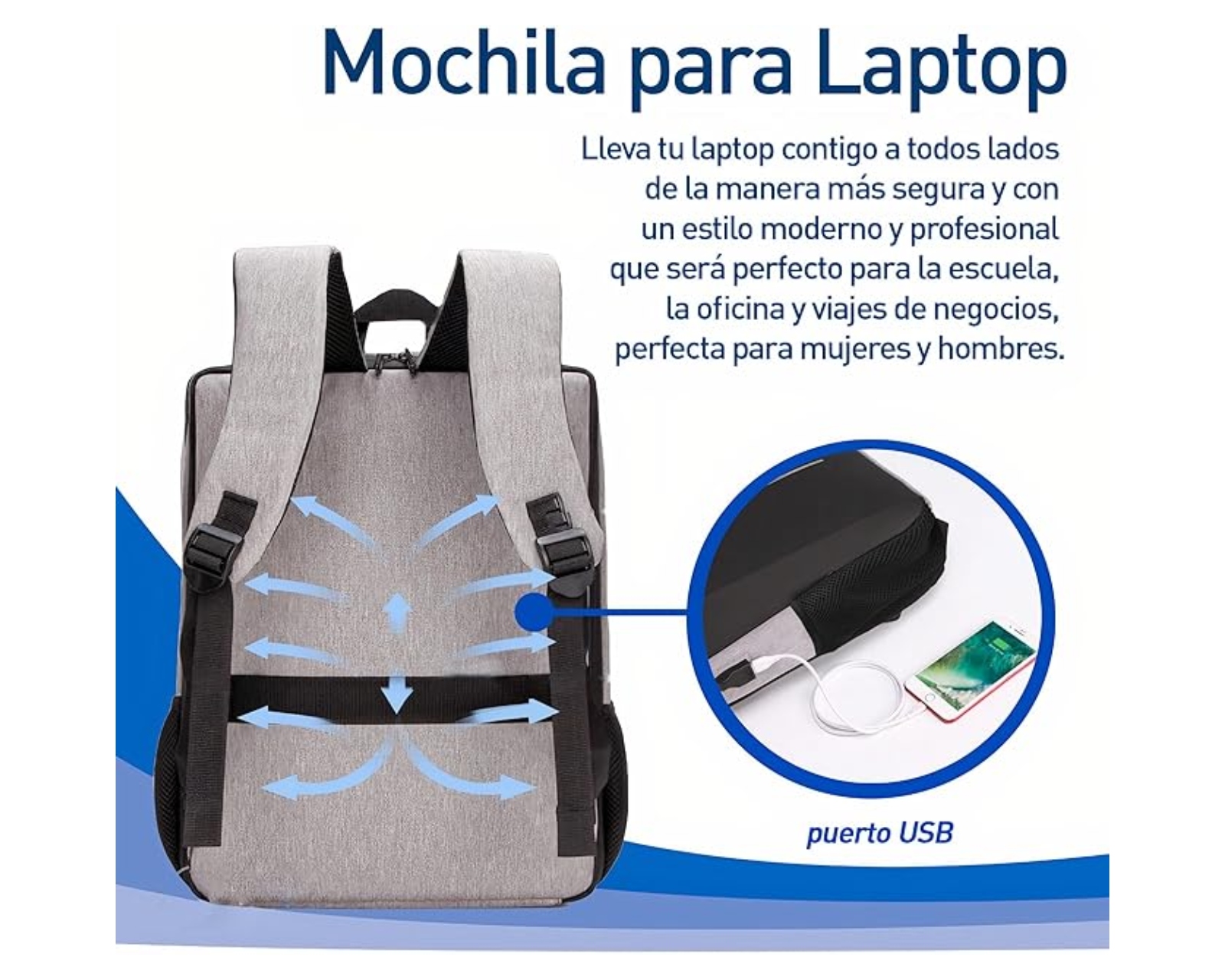 Foto 3 pulgar | Mochila Para Laptop Bg019004 Color Gris De Hasta 17 Pulgadas Bluelander impermeable Con Reflectantes