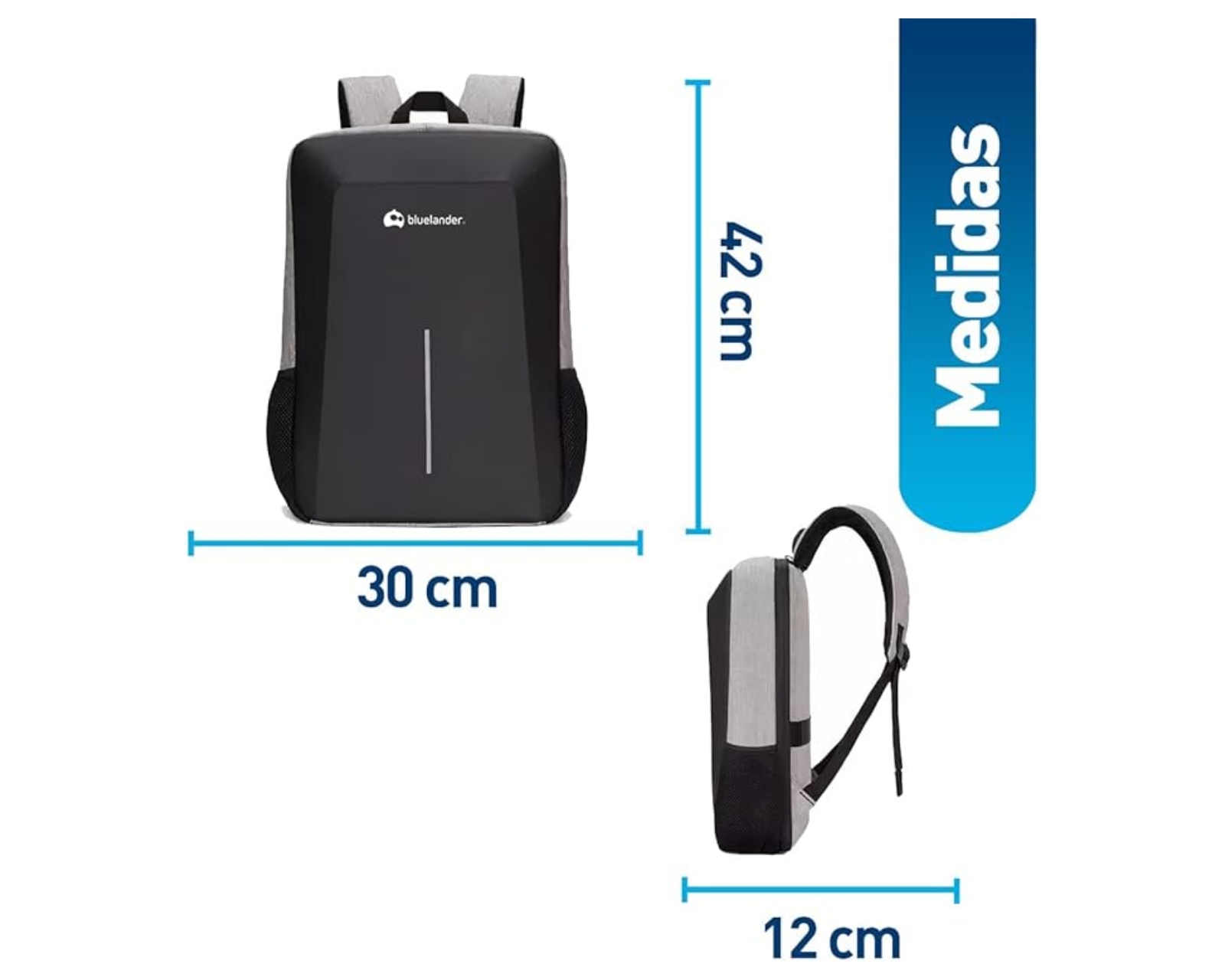 Foto 3 | Mochila Para Laptop Bg019004 Color Gris De Hasta 17 Pulgadas Bluelander impermeable Con Reflectantes