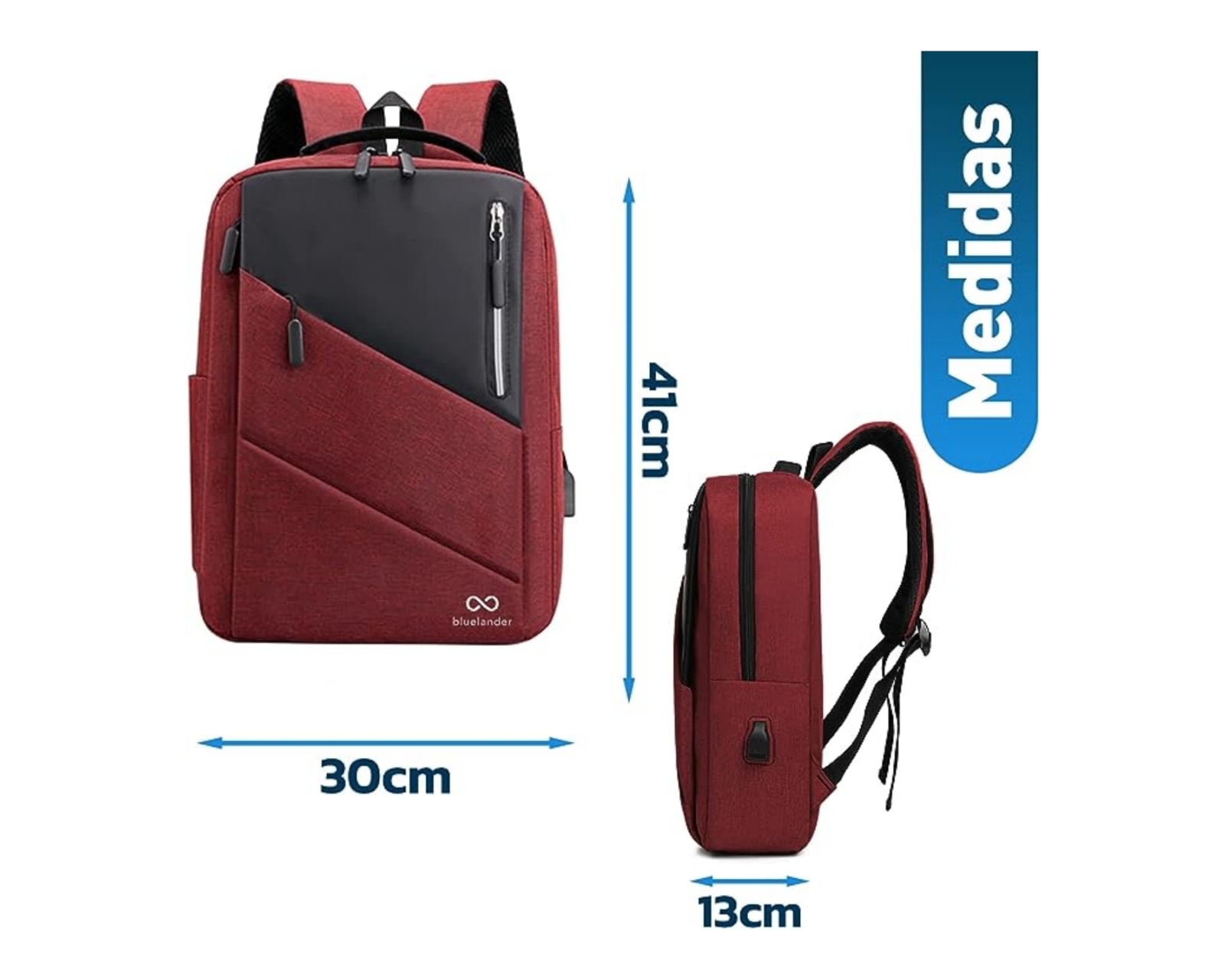 Foto 5 pulgar | Mochila Para Laptop Antirrobo Bluelander Hs89 Color Rojo Con Puerto USB Para Power Bank