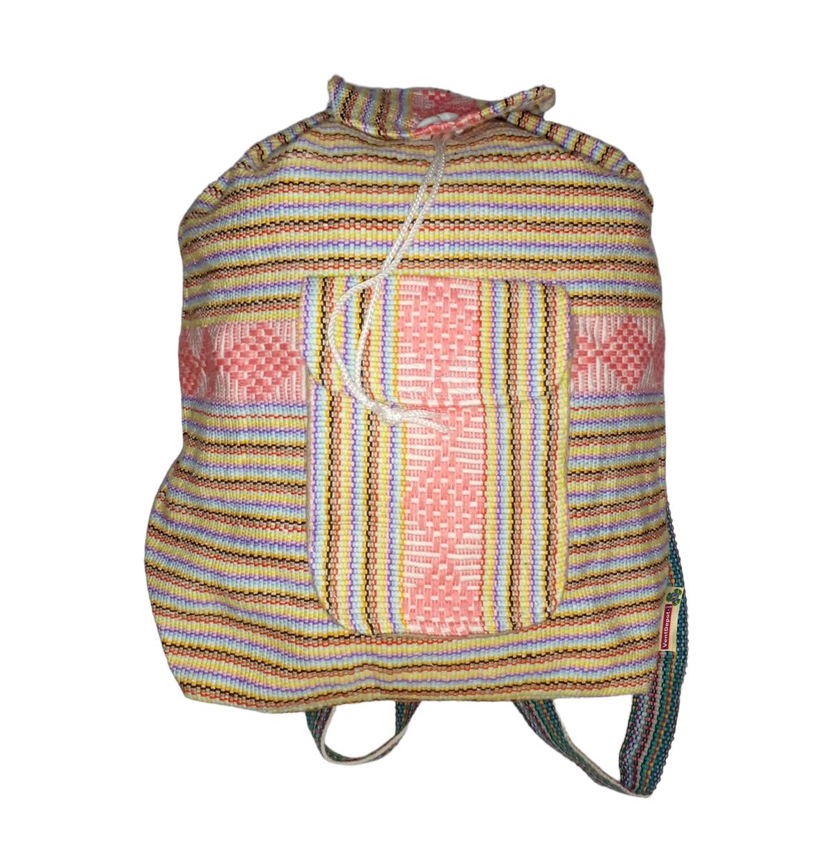 Mochila Bordada Artesanal Artcraftmx  Mxize-001  1 Pza  Rosa/café/azul  Hechas A Mano