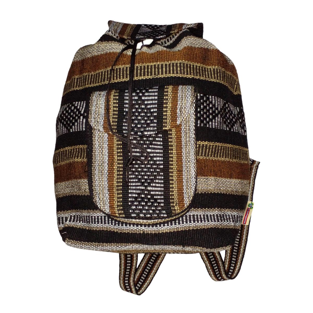 Mochila Mexicana Tejida Artcraftmx  Mxque-001  1 Pza  Café/beige/negro  Hechas A Mano