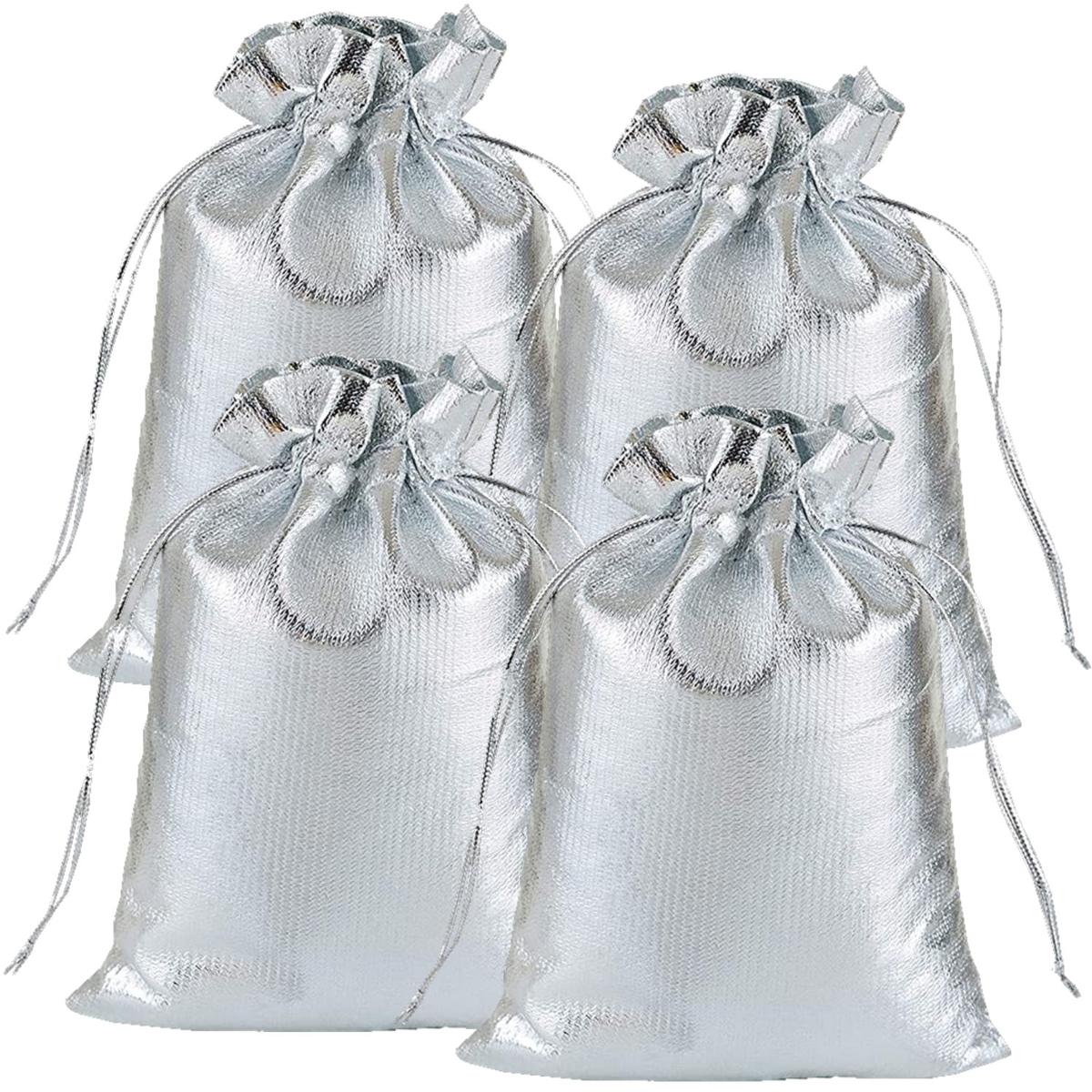 Costalitos De  Organza De Regalo Ventdepot  Mxvls-004  4piezas Color  Plata  Bolsa Organza