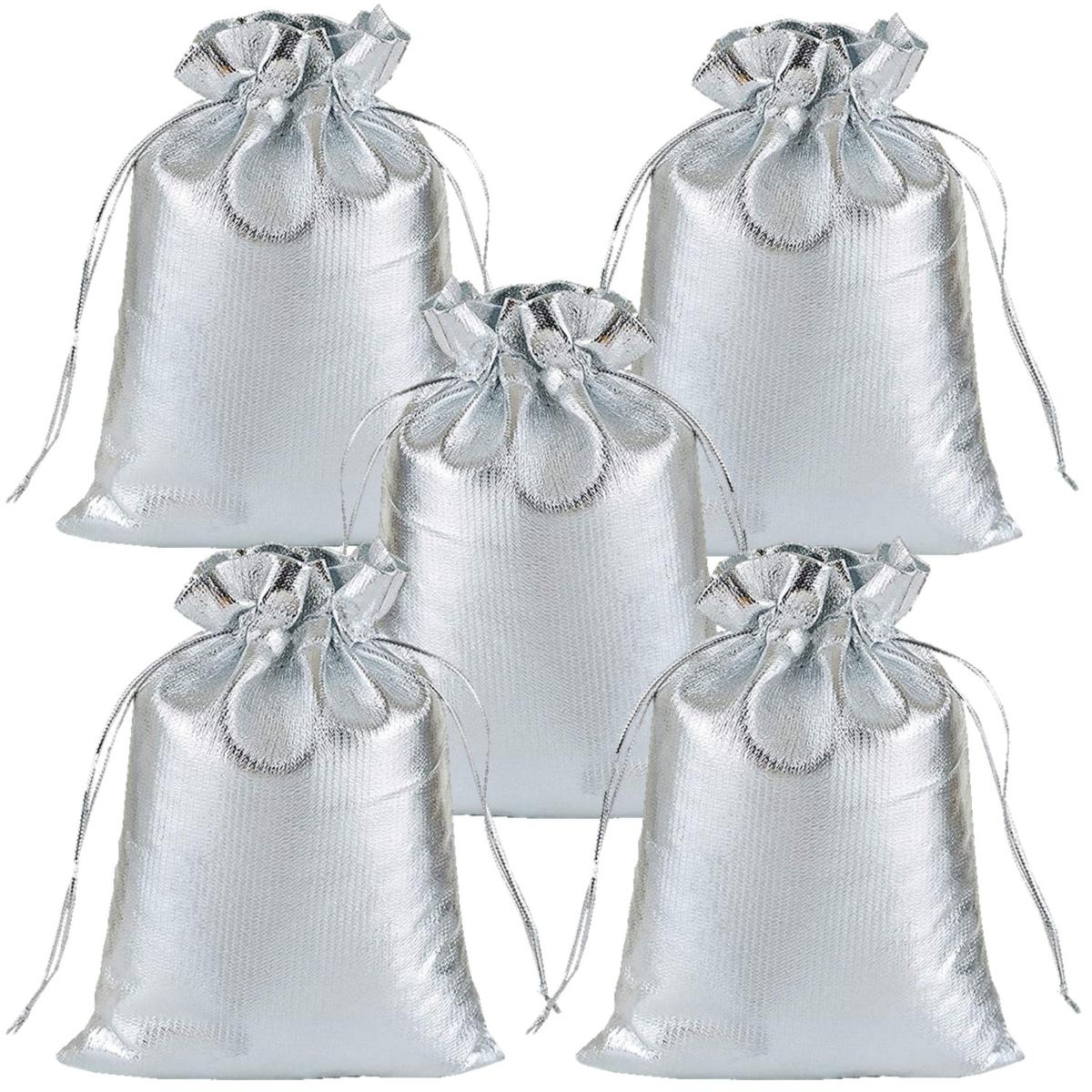 Bolsa Costalito Con Cordon Ventdepot  Mxvls-005  5piezas Color  Plata  Bolsa Organza