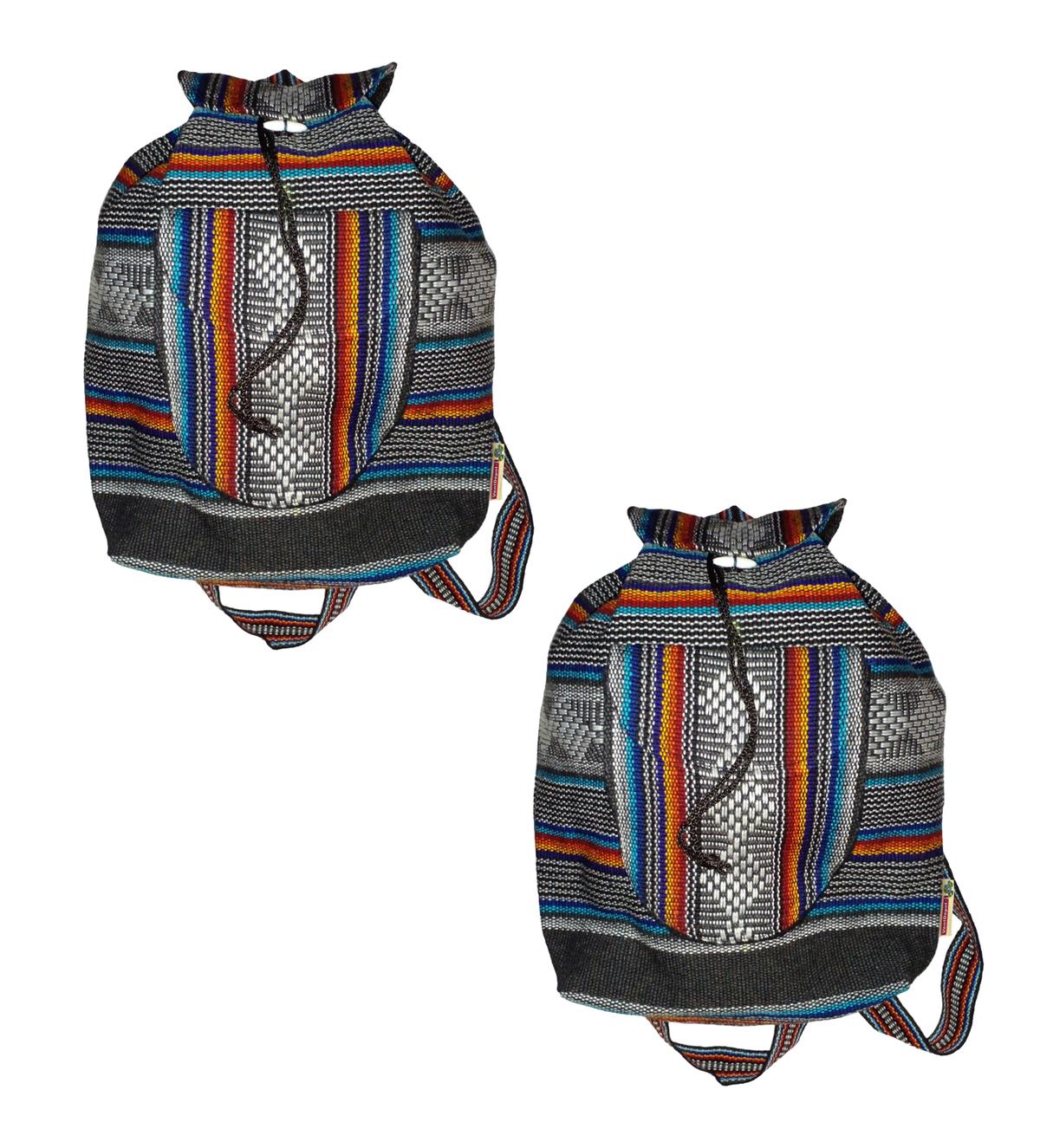 Mochila Bicolor Tejida Artcraftmx  Mxcit-002  2 Pzas  Azul/blanco/negro  Hechas A Mano