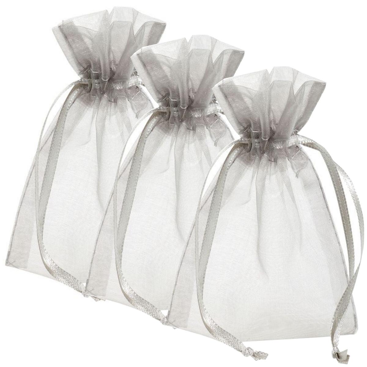 Bolsas Para Detalles De Fiesta Ventdepot  Mxphb-003  3piezas Color  Gris  Bolsa Organza