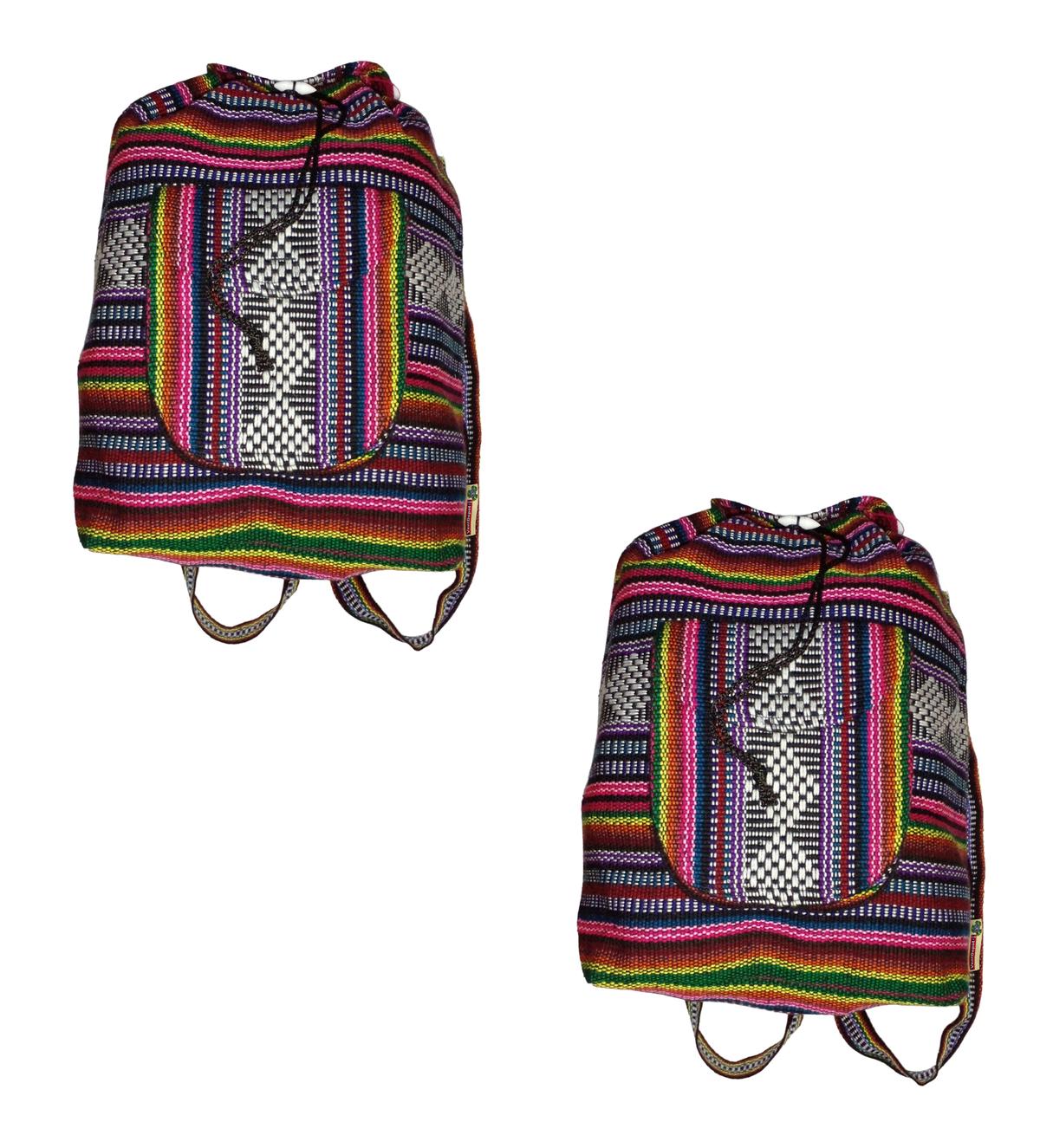 Mochilas Artesanal Tejida Artcraftmx  Mxitz-002  2 Pzas  Morado/amarillo/rojo  Hechas A Mano