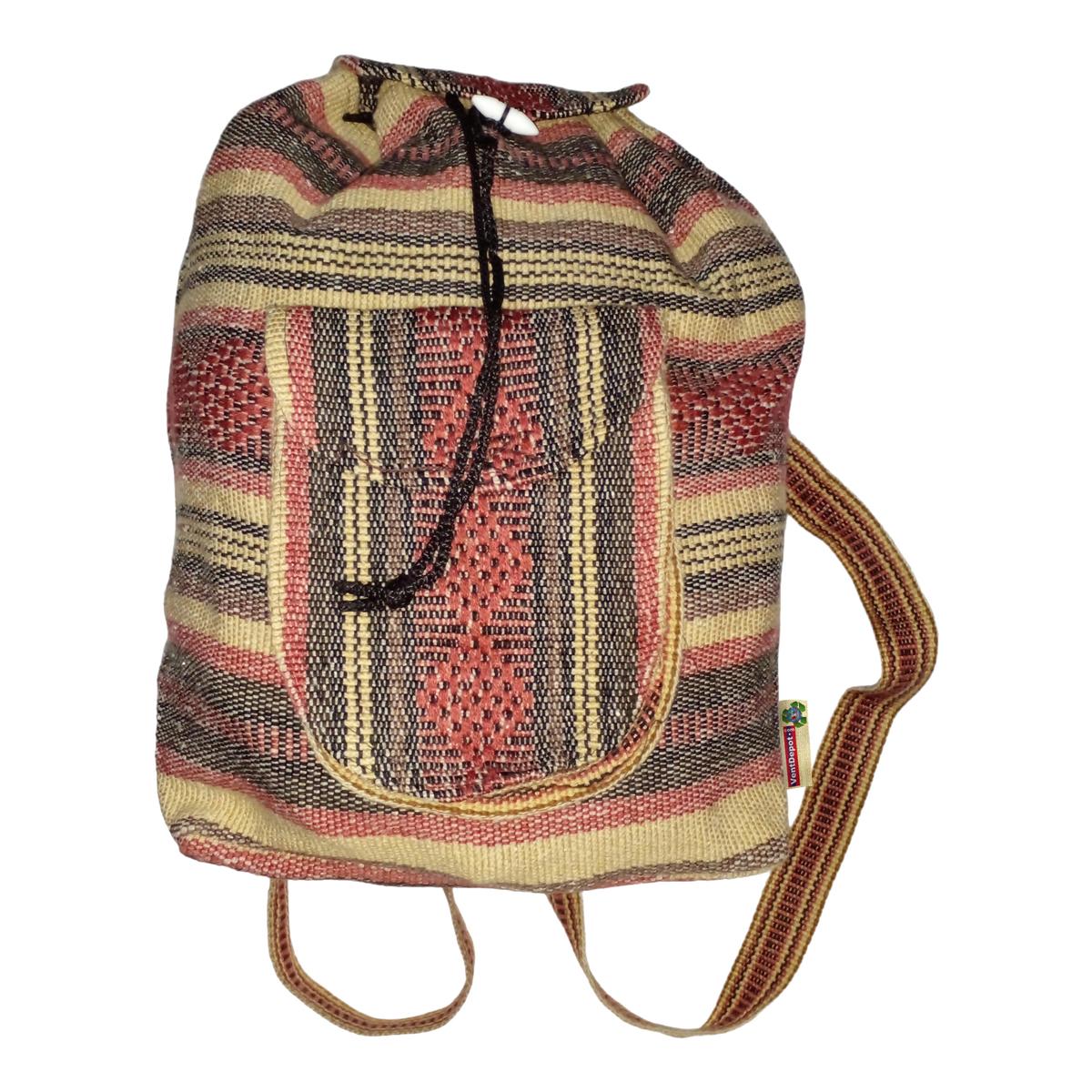 Mochila Tejida A Mano Artcraftmx  Mxyun-001  1 Pza  Rojo/beige/negro  Hechas A Mano