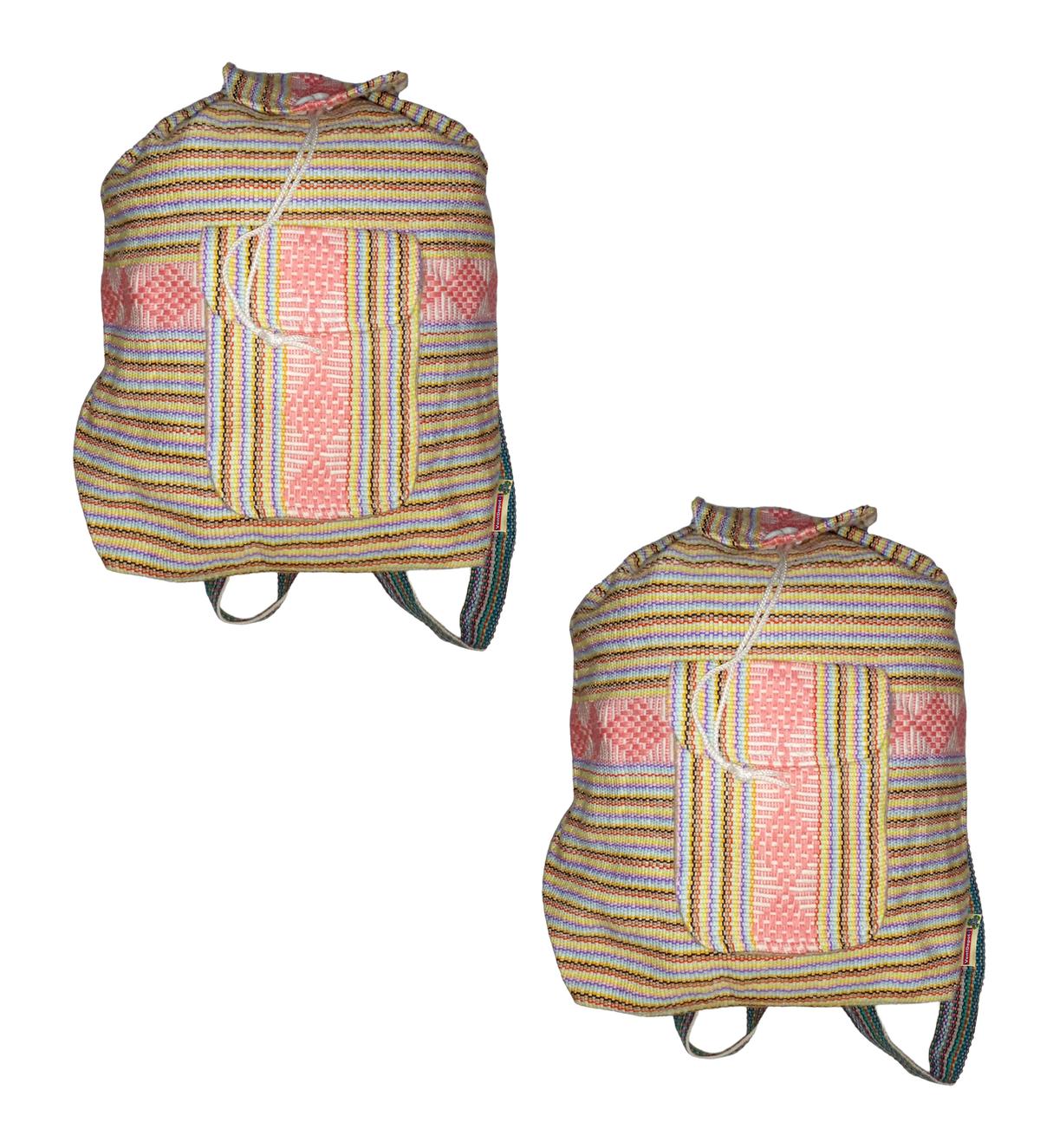 Morral Artesanal Bordado Artcraftmx  Mxize-002  2 Pzas  Rosa/café/azul  Hechas A Mano