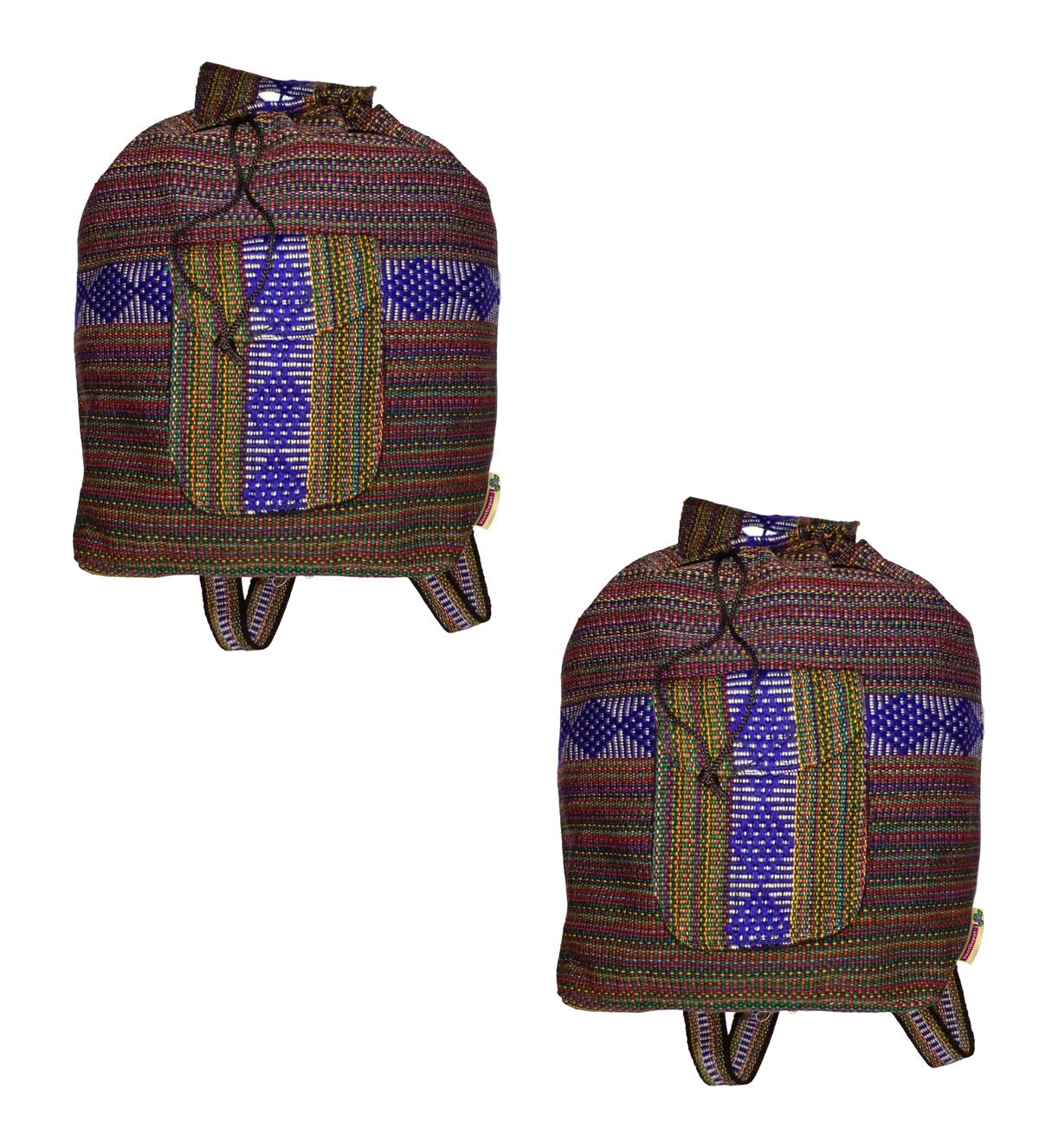 Mochilas Multicolor Artesanales Artcraftmx  Mxhui-002  2 Pzas  Morado/azul/rojo  Hechas A Mano