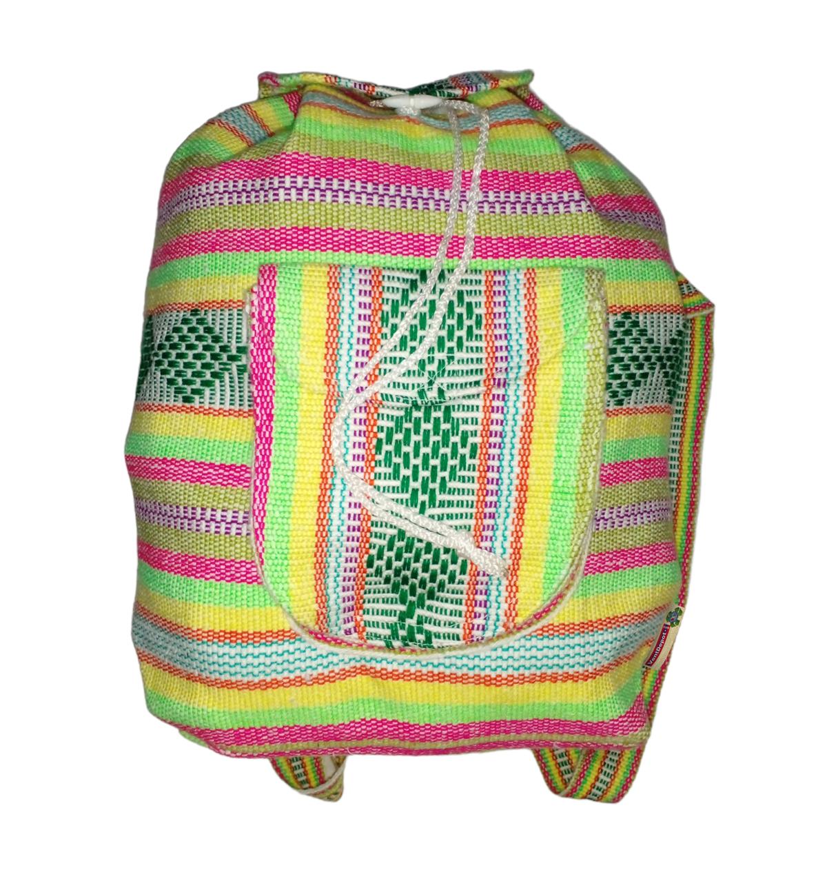 Mochilas Artesanal Tejida Artcraftmx  Mxixc-001  1 Pza  Verde/amarillo/rosa  Hechas A Mano