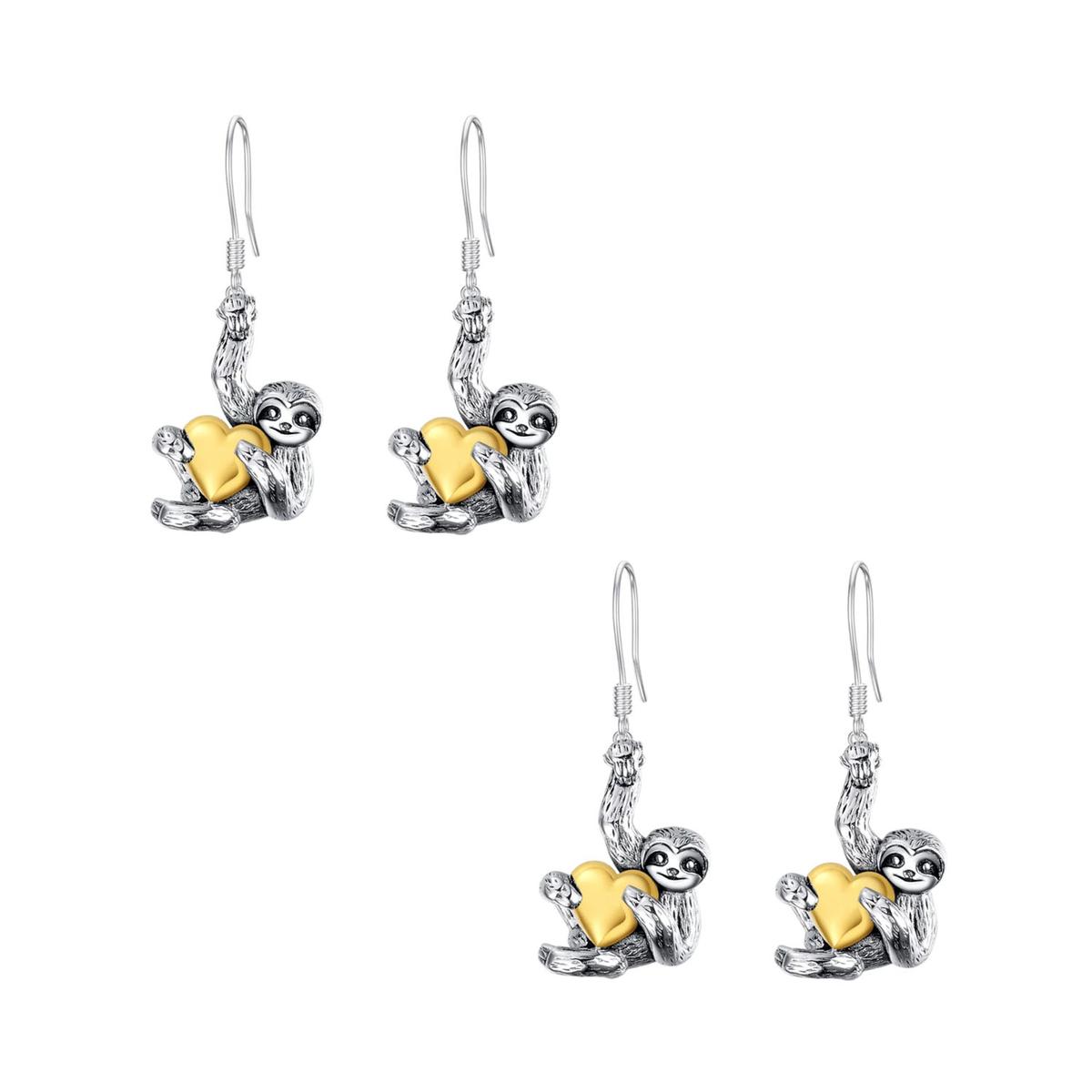 Aretes De Osos Perezoso  Mxtlv-002  2 Kits  Aretes Oso Perezoso/corazón  Gris/dorado