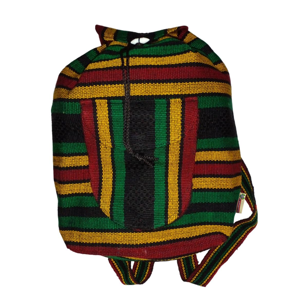 Mochila Tejida Tipo Artesanal Artcraftmx  Mxnic-001  1 Pza  Rojo/amarillo/ver/neg  Hechas A Mano