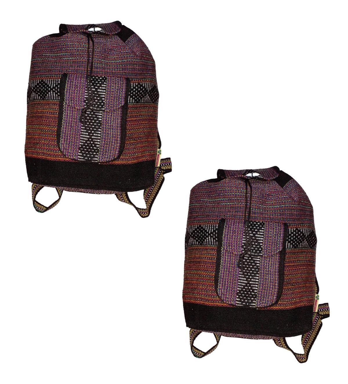 Mochilas Artesanales Coloridas Artcraftmx  Mxhak-002  2 Pzas  Morado/rojo/negro  Hechas A Mano