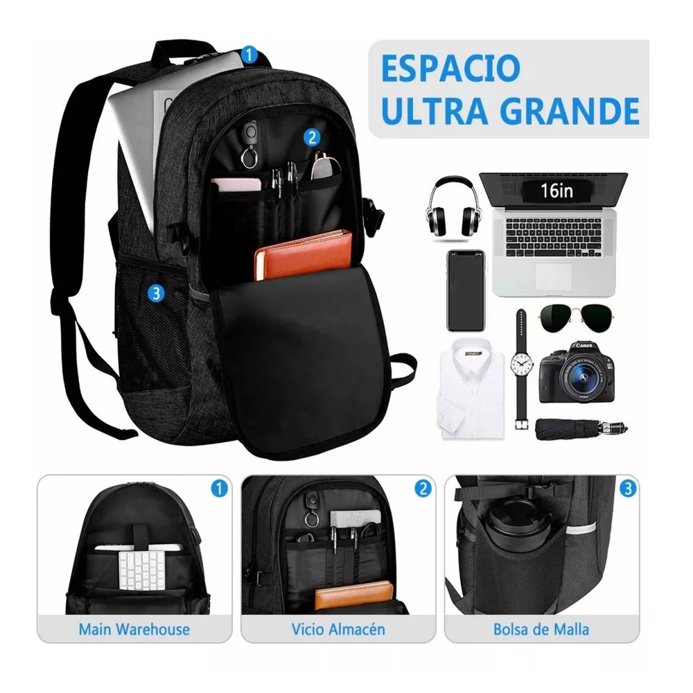 Foto 2 | Nueva Mochila Antirrobo Belug Superior Negocios Impermeable 35l color Negro