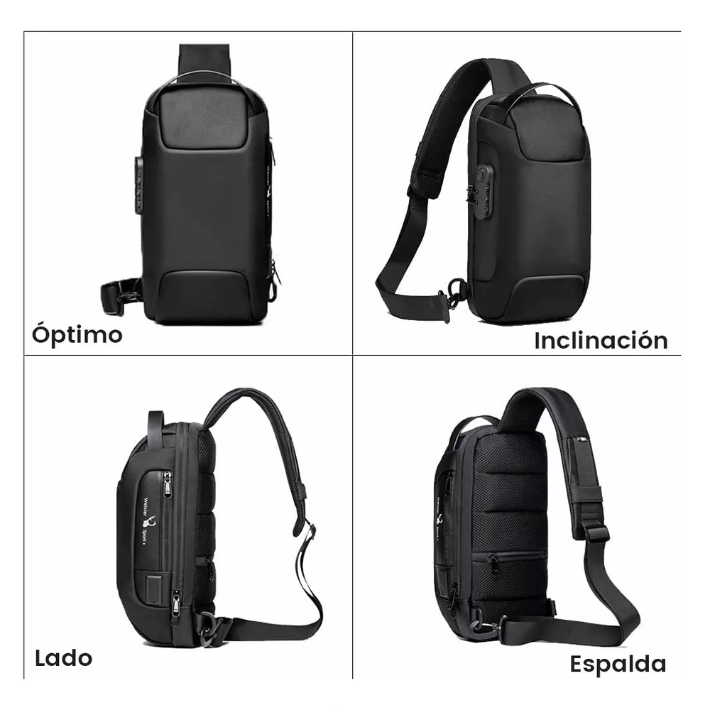 Foto 4 pulgar | Bolso Bandolera De Pechera Para Hombre Con Puerto De Carga Usb Negro