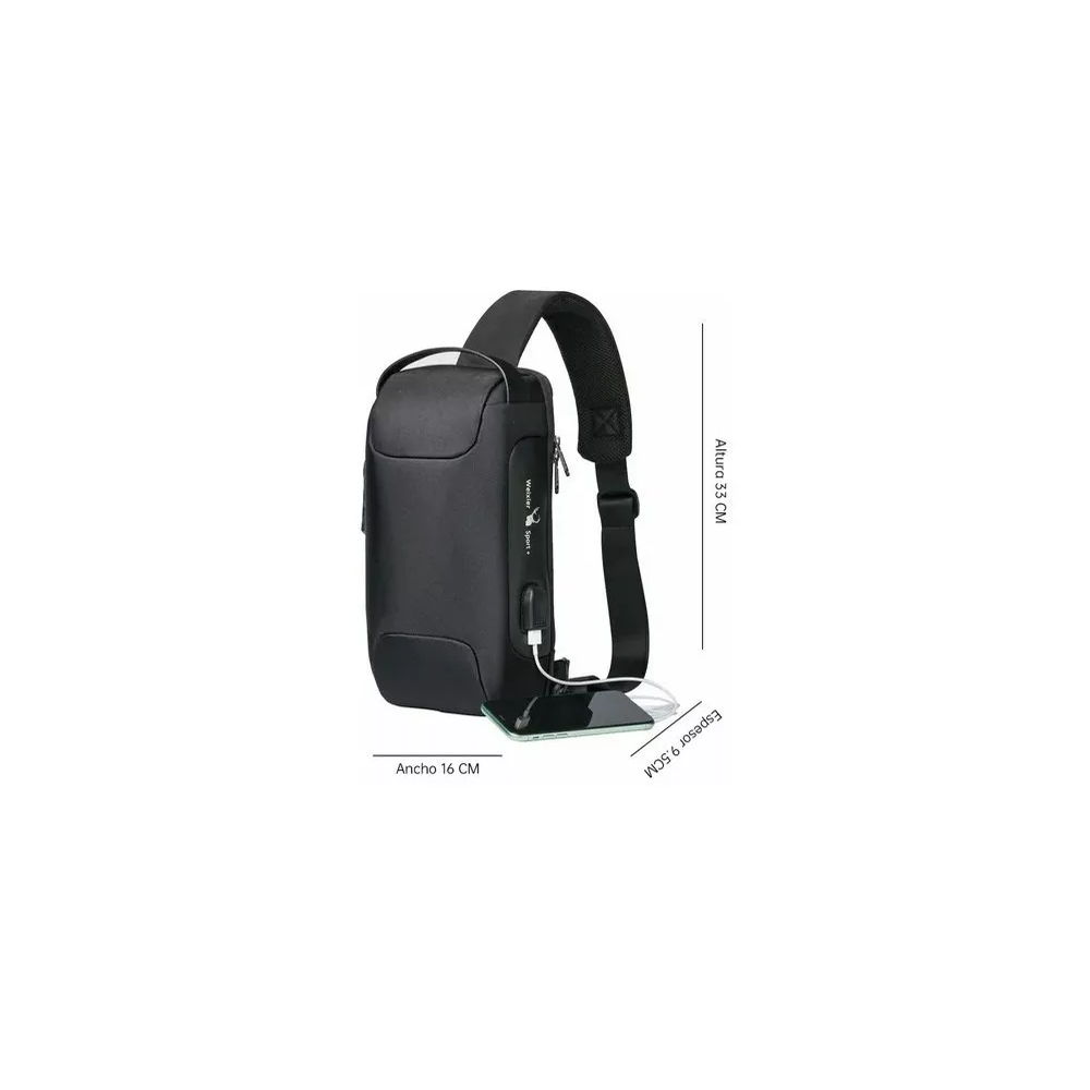 Foto 5 pulgar | Bolso Bandolera De Pechera Para Hombre Con Puerto De Carga Usb Negro