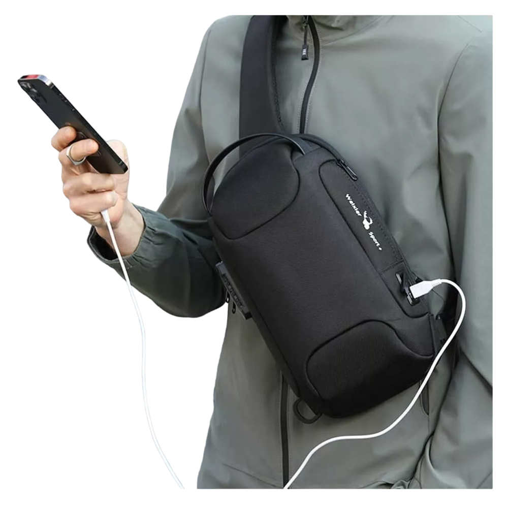 Foto 6 pulgar | Bolso Bandolera De Pechera Para Hombre Con Puerto De Carga Usb Negro