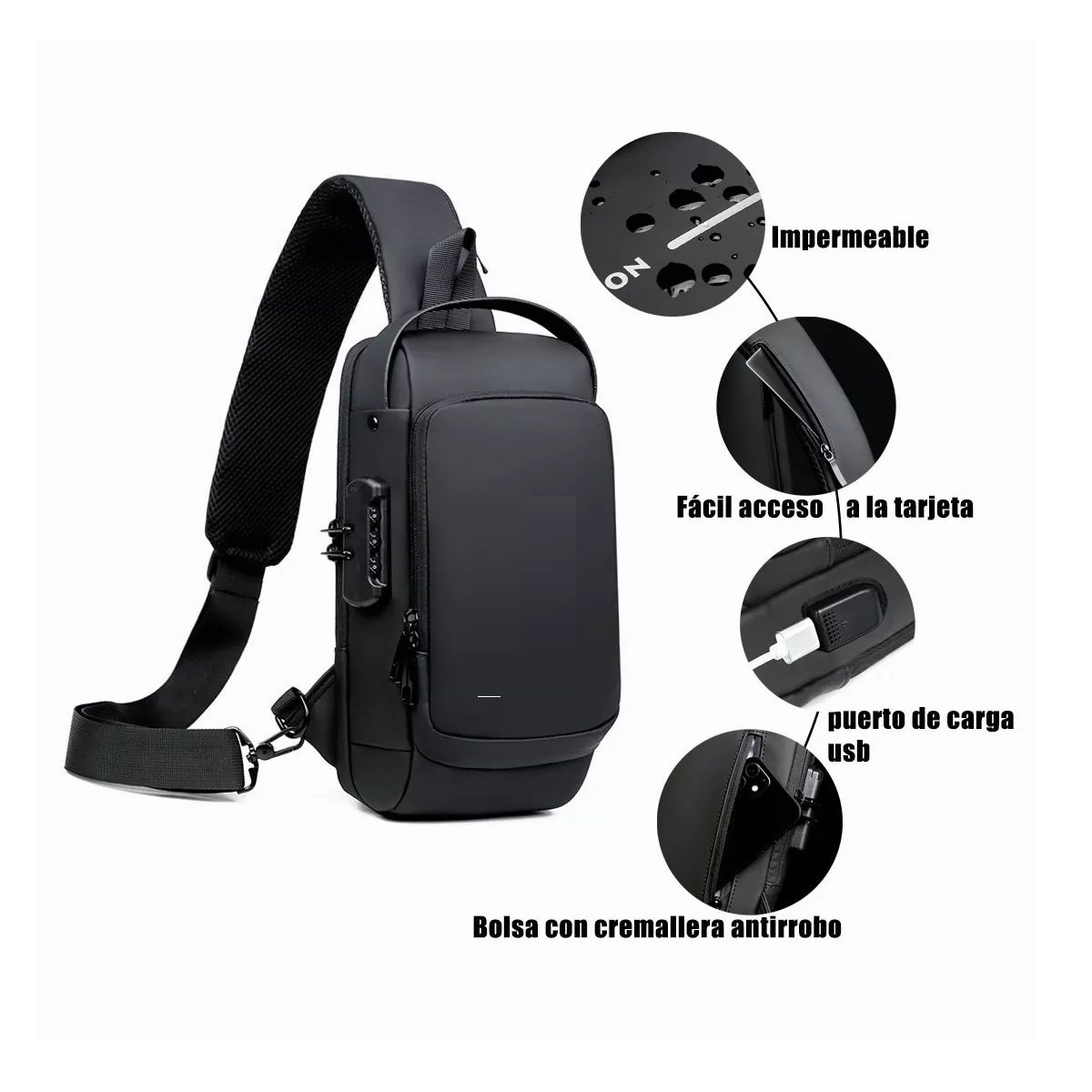 Foto 5 pulgar | Mochila Cruzada Antirrobo Eo Safe Imports ESI-4672 color Negro