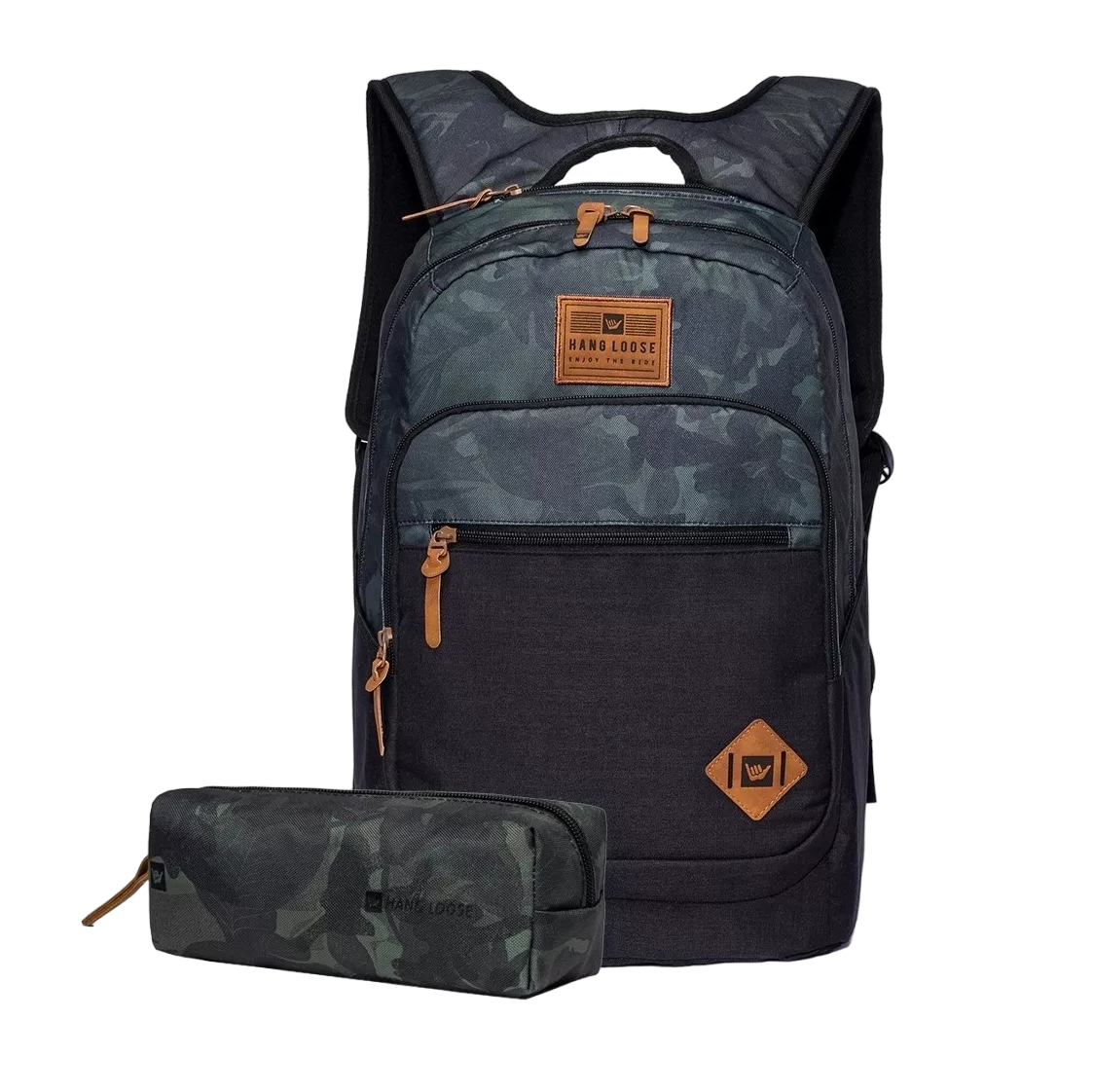 Kit Mochila + Lapicera Estuche Camuflajeada Verde P/ Hombre Verde Obscuro