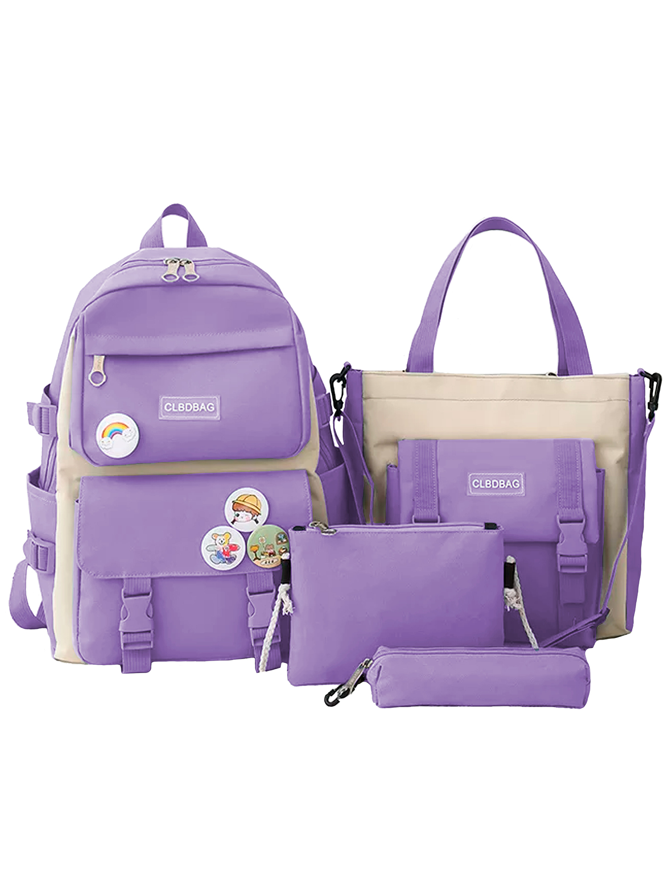 Mochilas Set 4 Pzs Escolar Bolsas Lapicera Lila