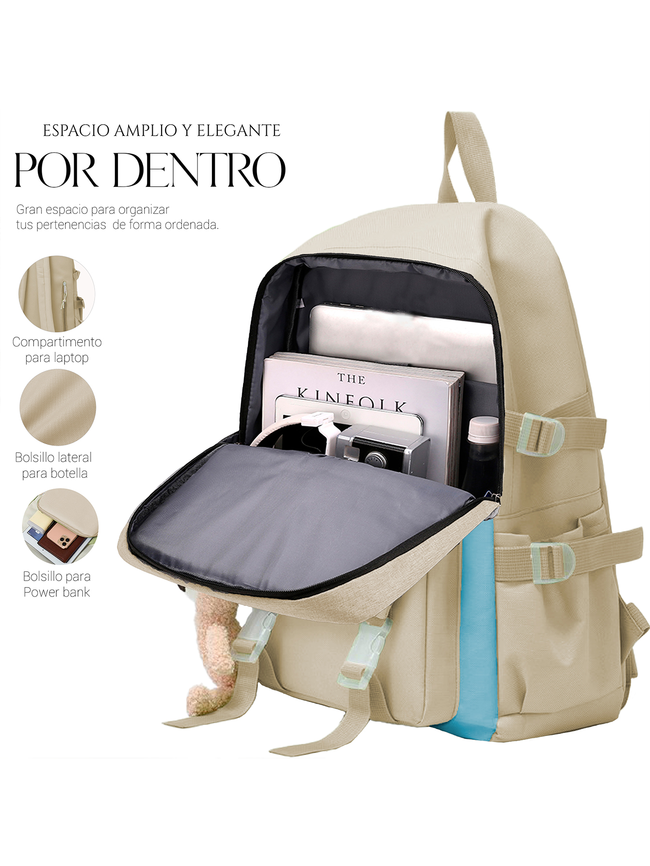 Foto 4 pulgar | Mochila Set Escolar Bolsa Lapicera Juvenil Laptop Crema