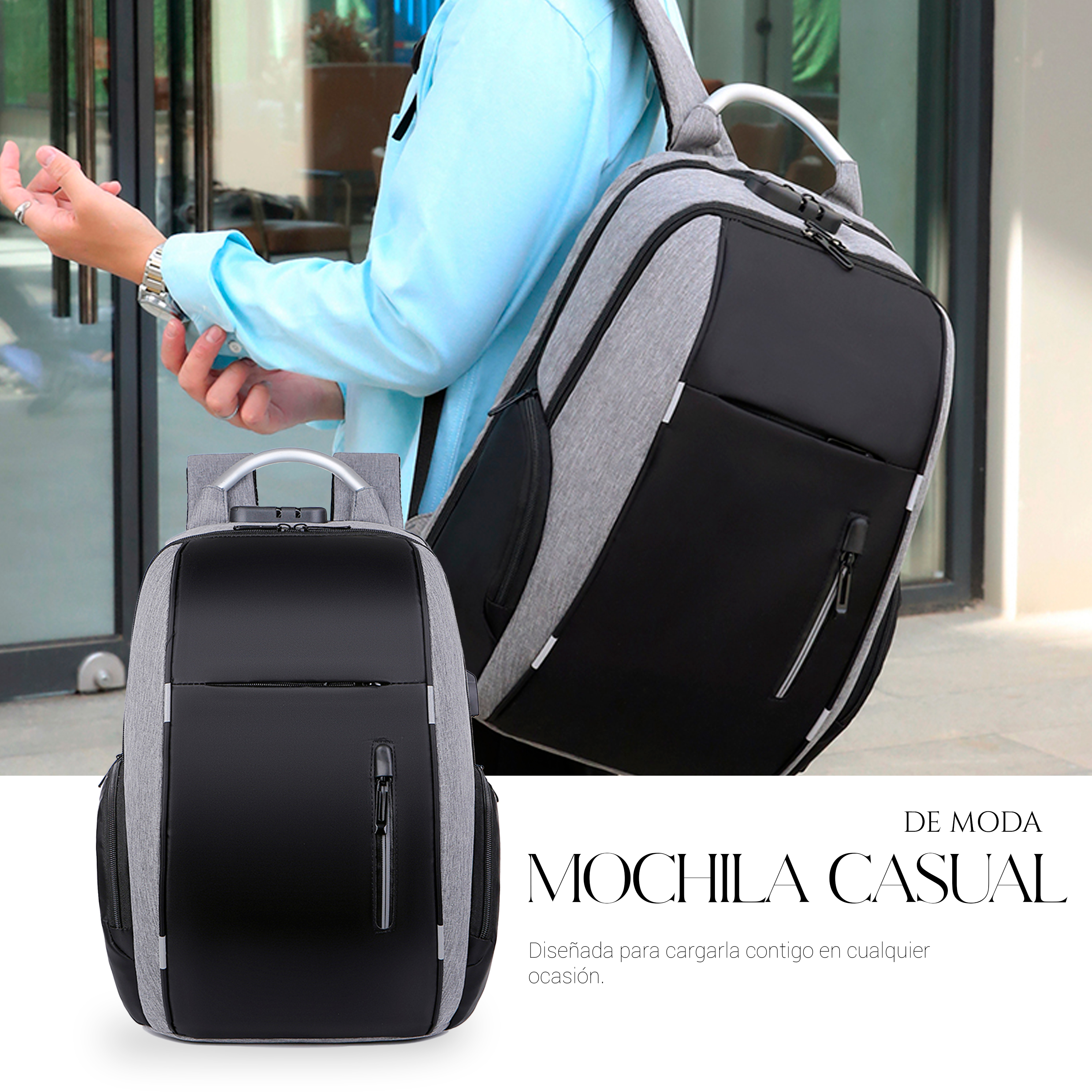 Foto 6 pulgar | Mochila Antirrobo De Gran Capacidad Con Cargador Usb Gris