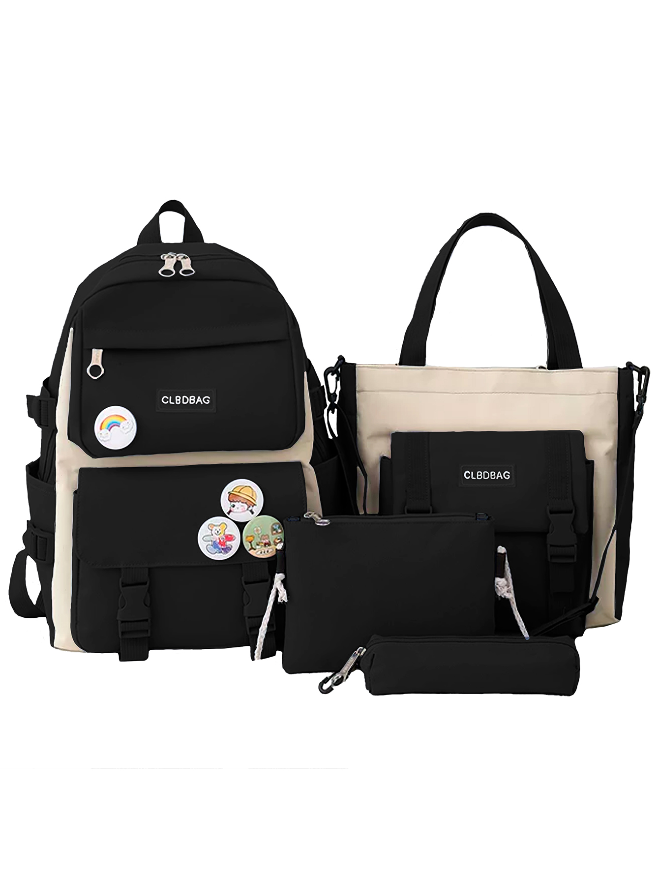 Mochilas Set 4 Pzs Escolar Bolsas Lapicera Negro