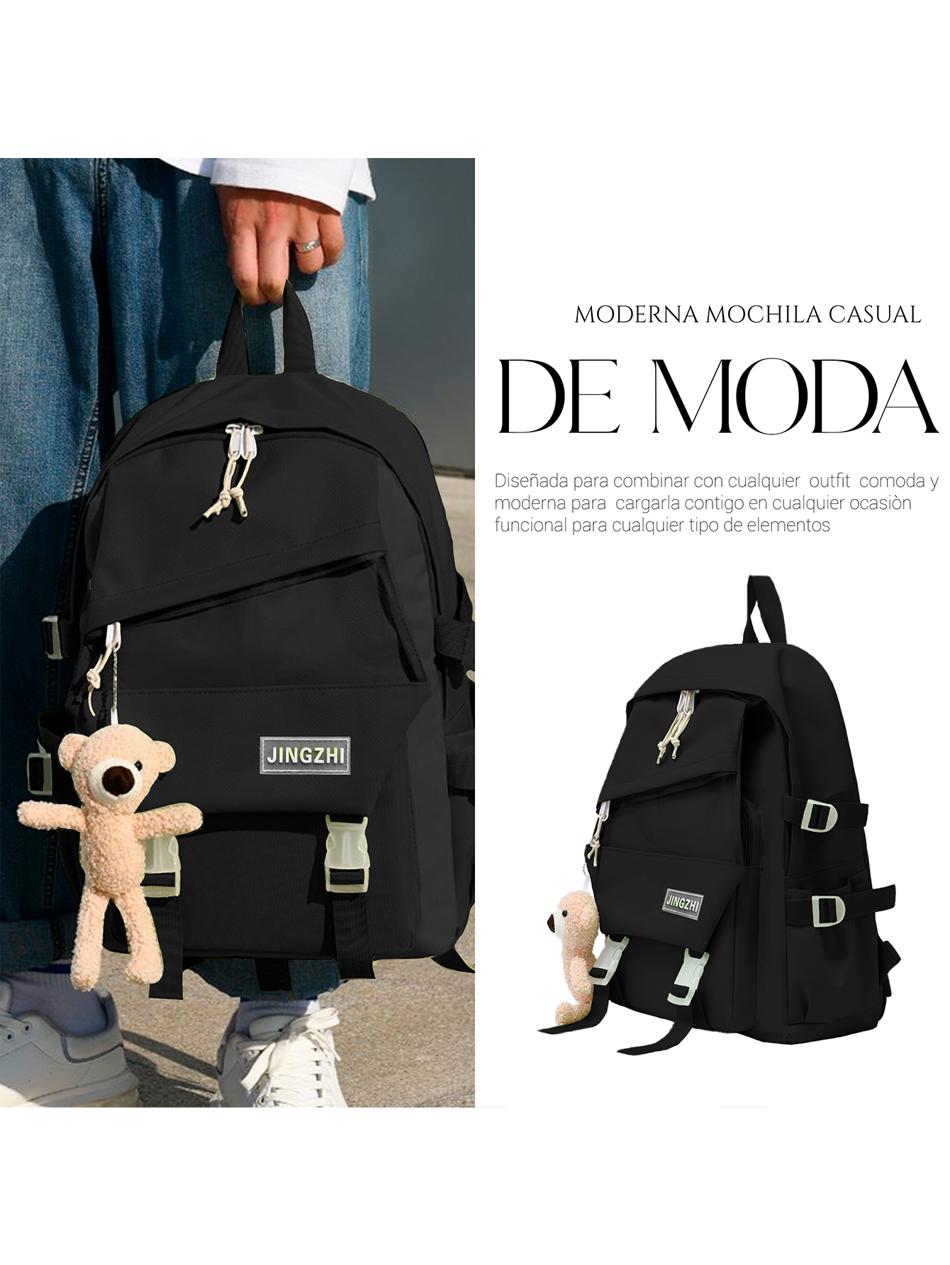 Foto 7 | Set de Mochila Escolar Bolsa Lapicera Shendy Vendy Juvenil Negro