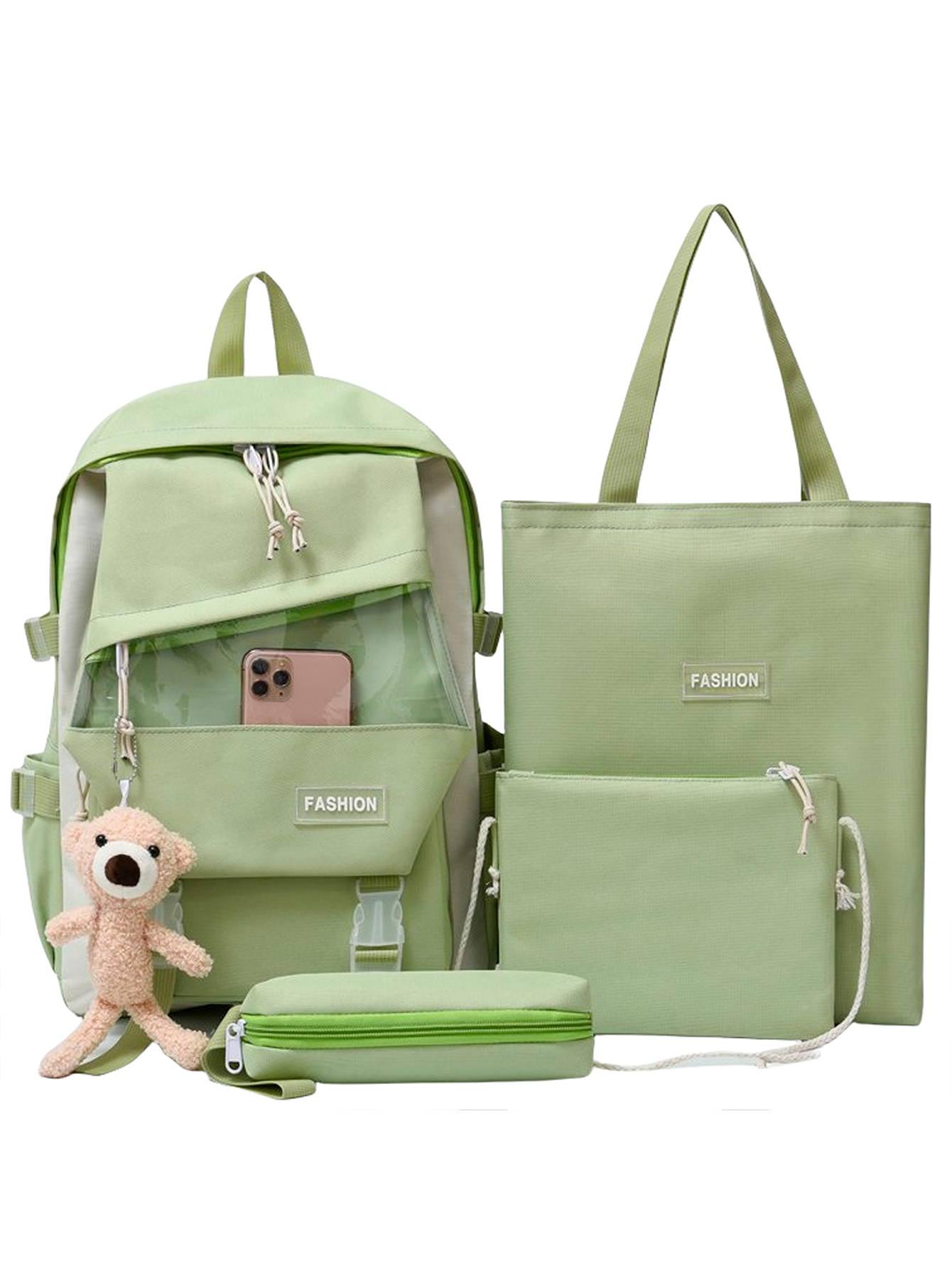 Mochila Set Escolar Bolsa Lapicera Juvenil Laptop Verde Claro