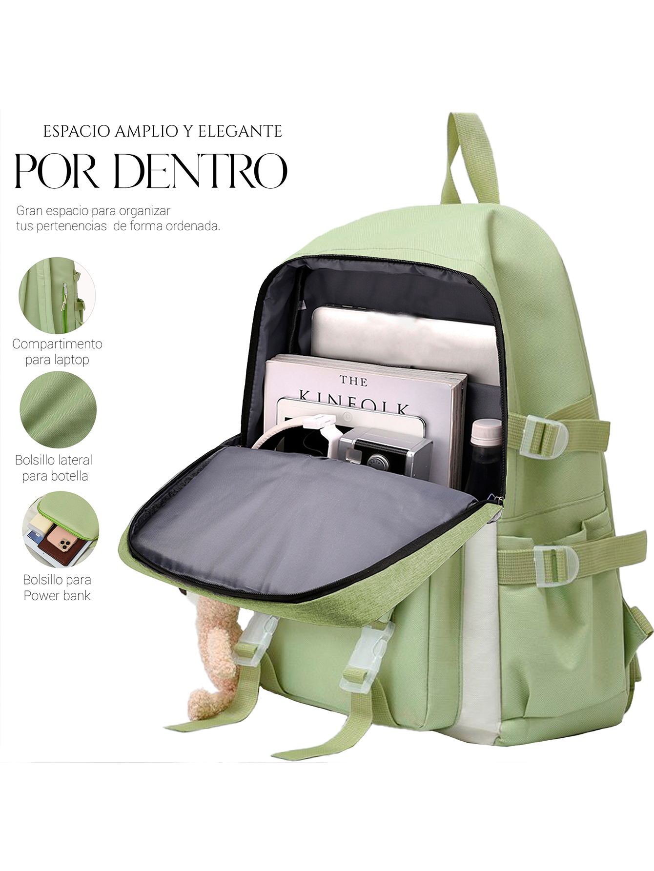 Foto 4 pulgar | Mochila Set Escolar Bolsa Lapicera Juvenil Laptop Verde Claro