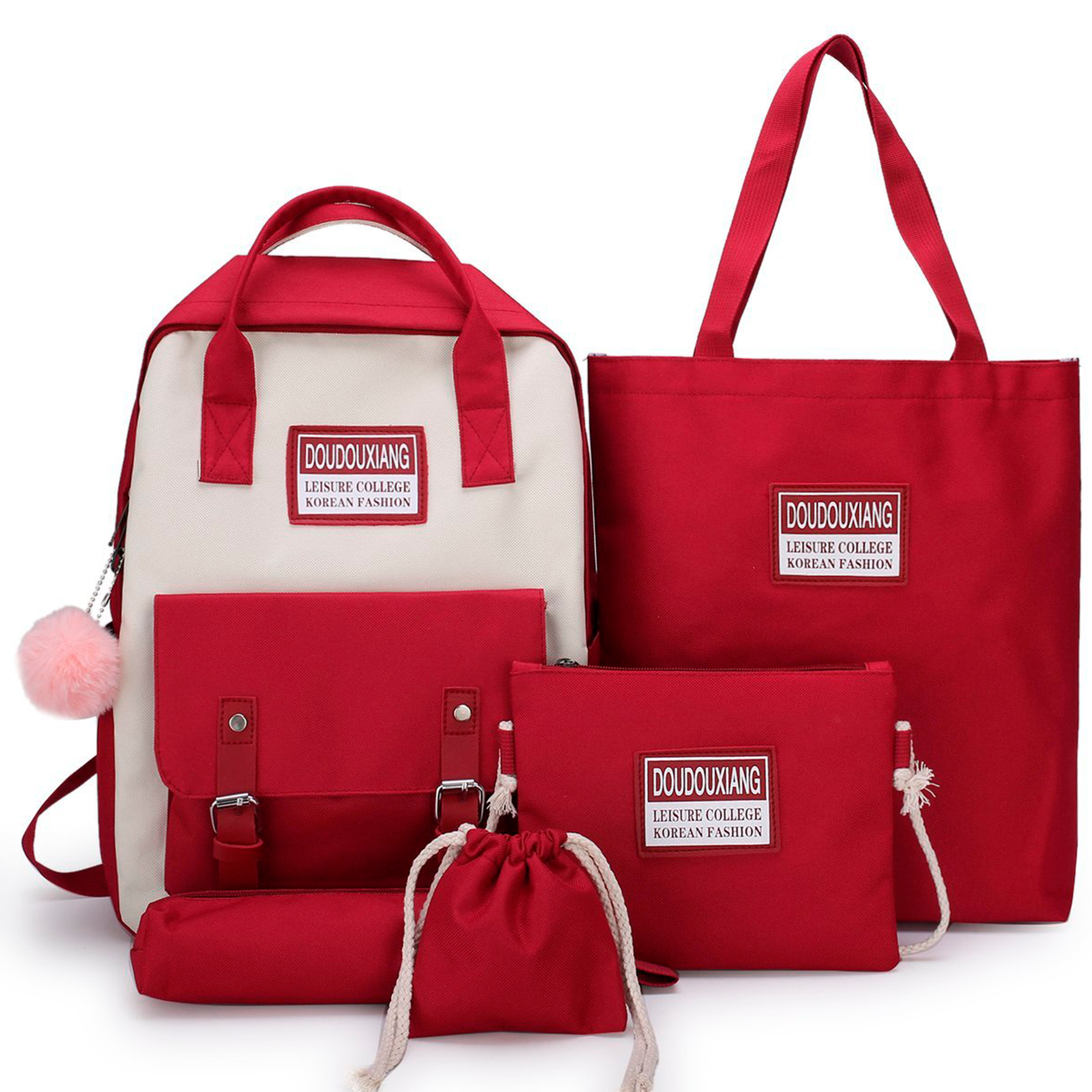 Ochilas Set 5 Pzs Escolar Bolsas Lapicera Rojo