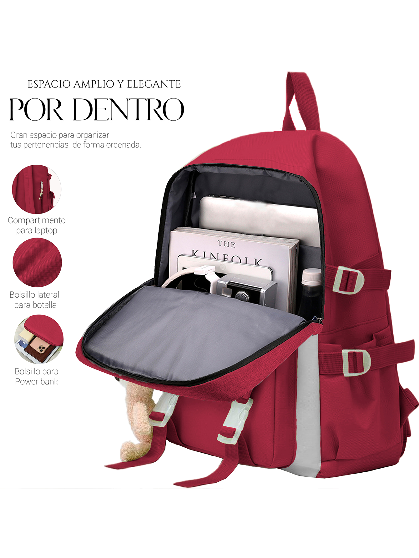 Foto 4 pulgar | Mochila Set Escolar Bolsa Lapicera Juvenil Laptop Rojo