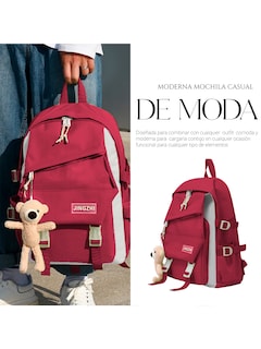 Foto 7 | Mochila Set Escolar Bolsa Lapicera Juvenil Laptop Rojo