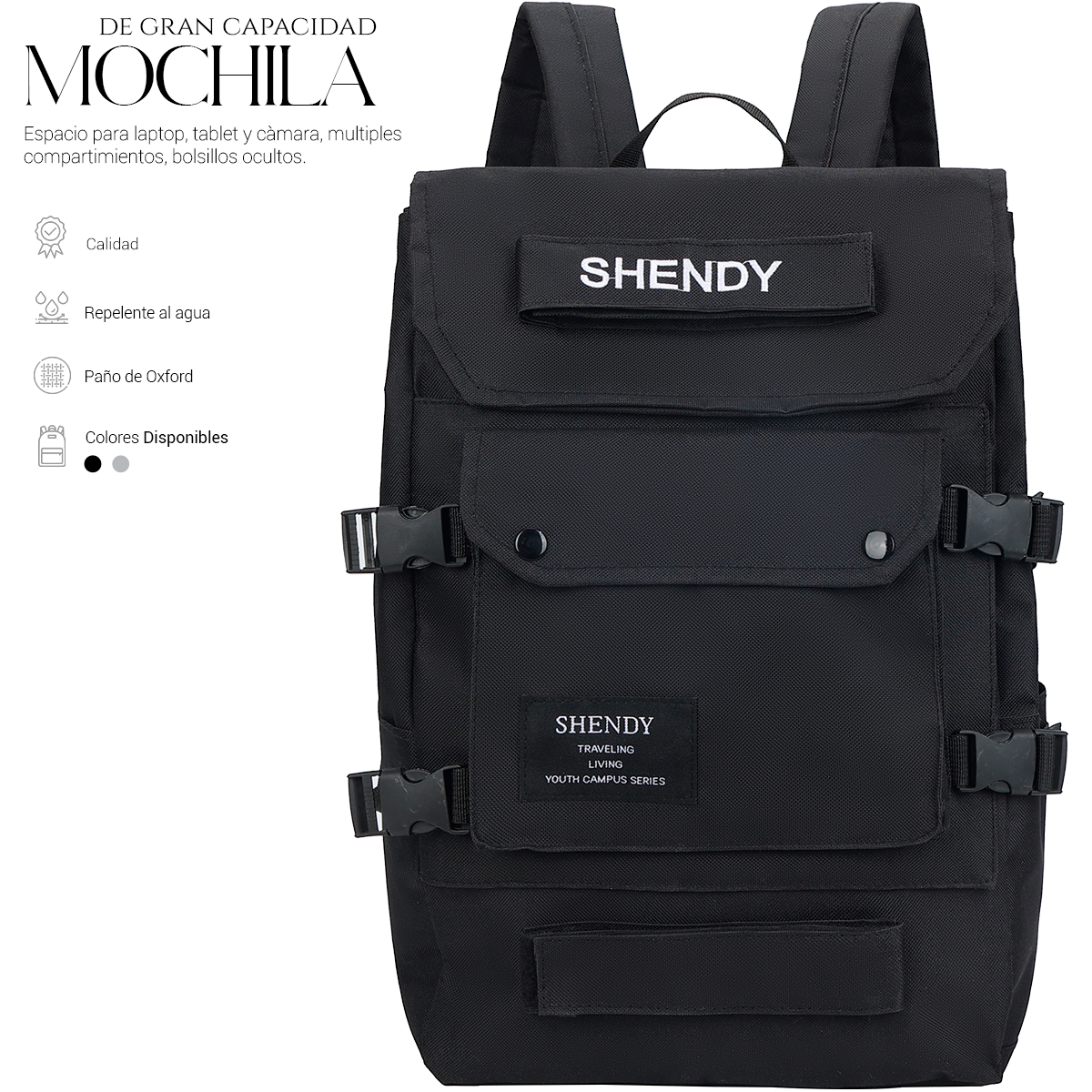 Foto 5 | Mochila Backpack Impermeble Escolar De Gran Capacidad Negro